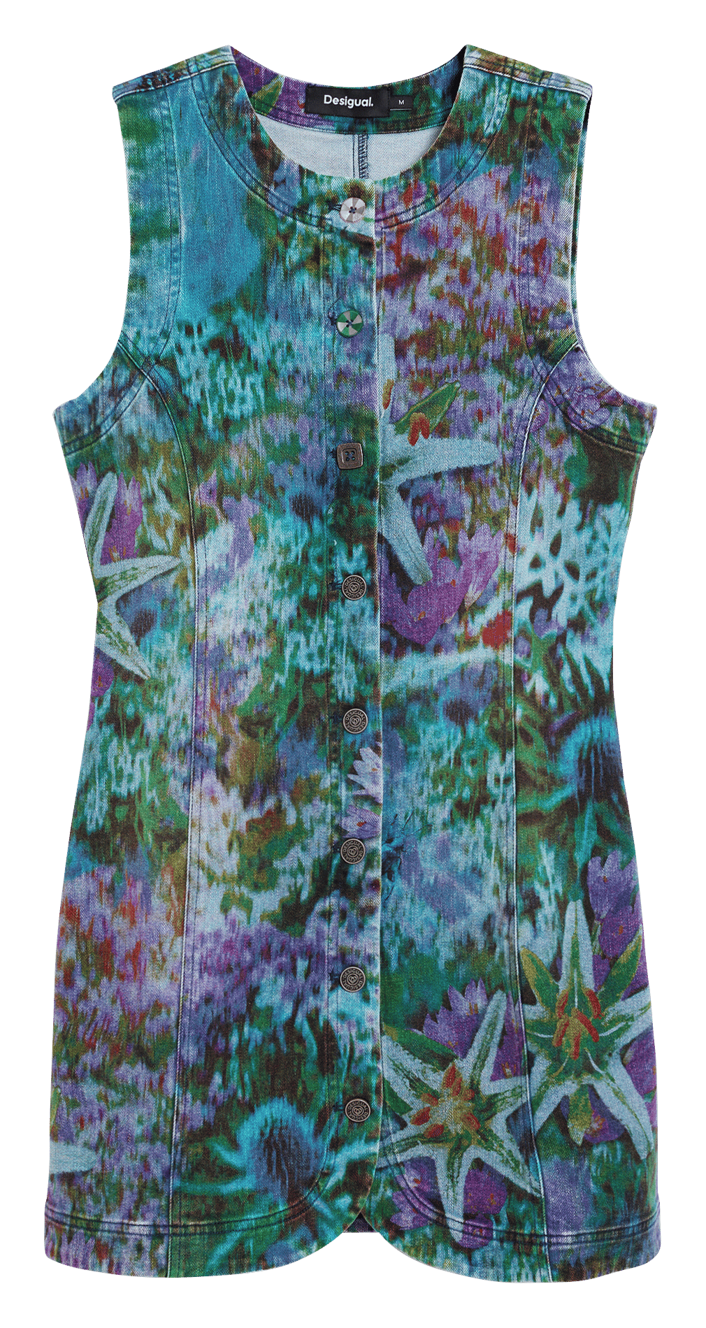 Korte jurk met print en ronde hals DESIGUAL Blauw