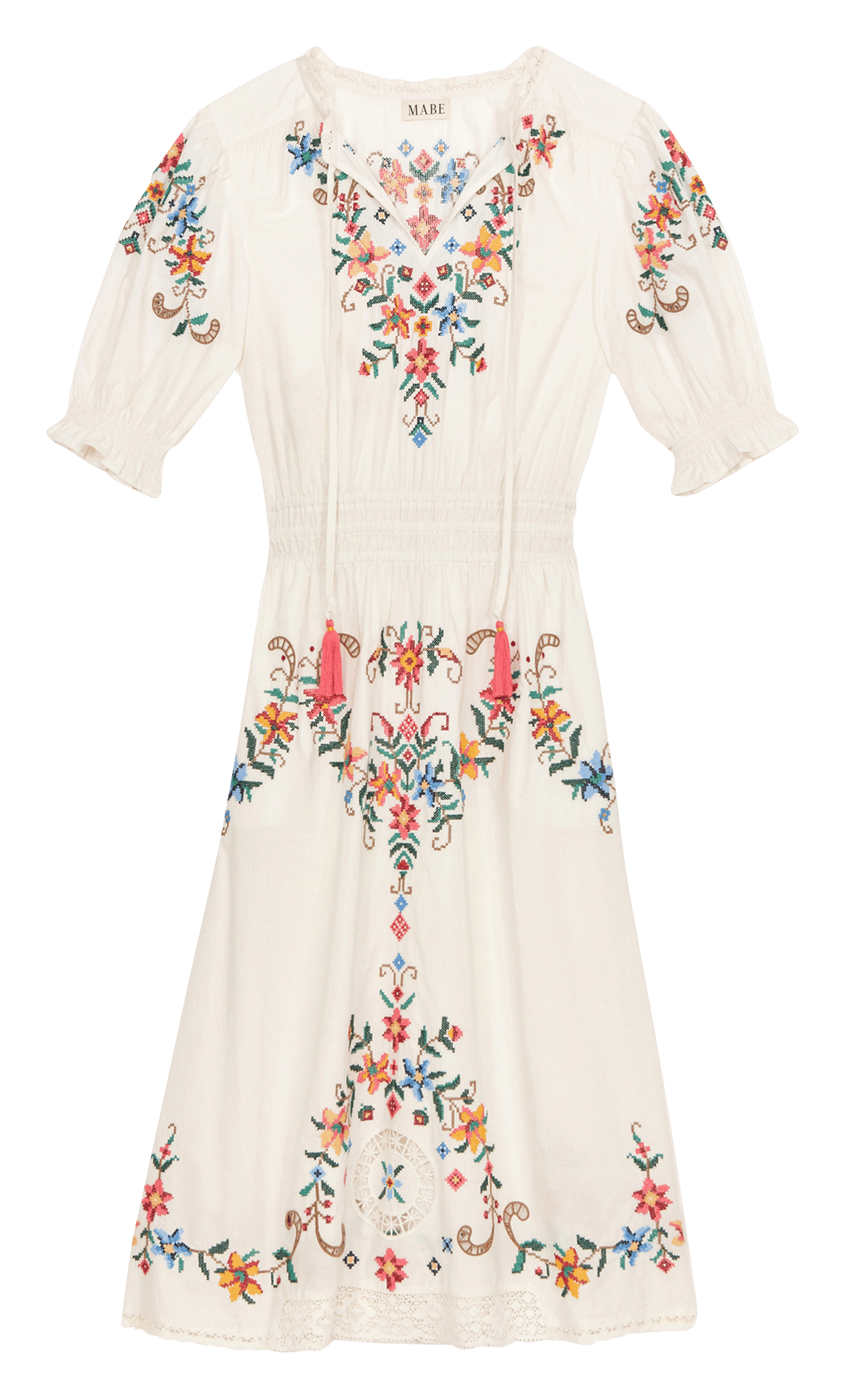 Robe longue col V en coton brodé M.A.B.E Multicolore
