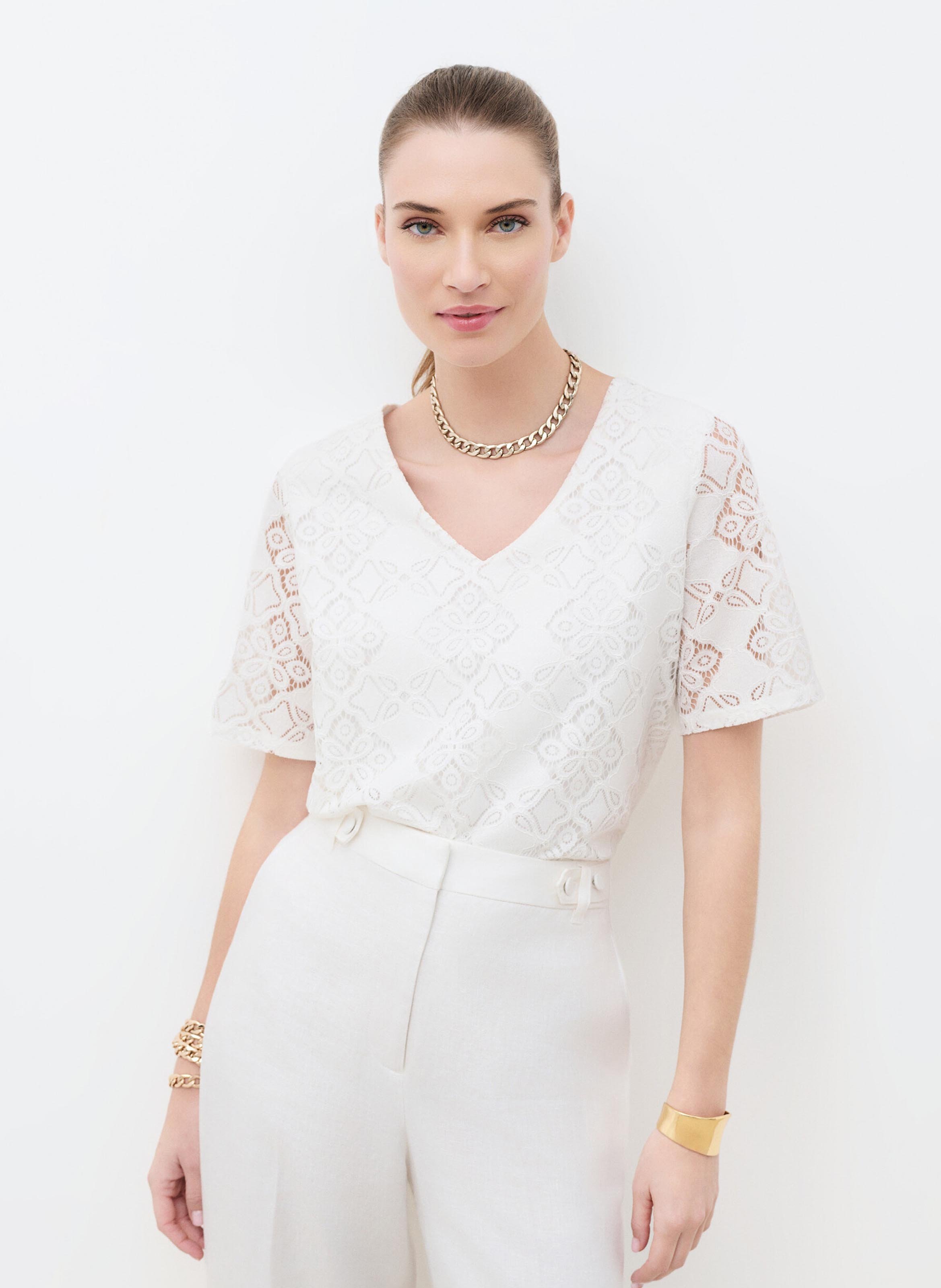 Oberteil mit V-Ausschnitt aus Spitze CAROLL Beige