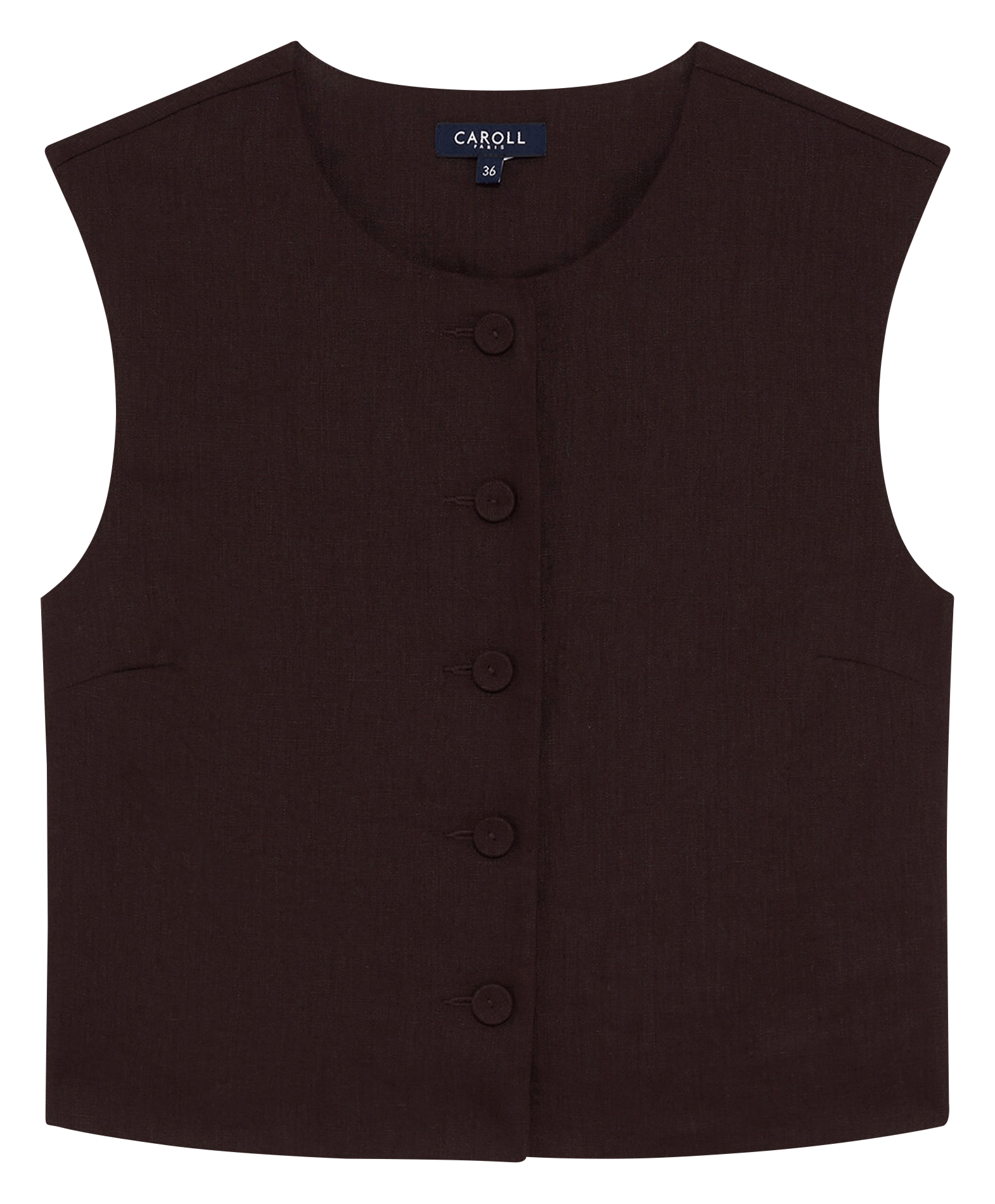 Top col rond en lin CAROLL Marron