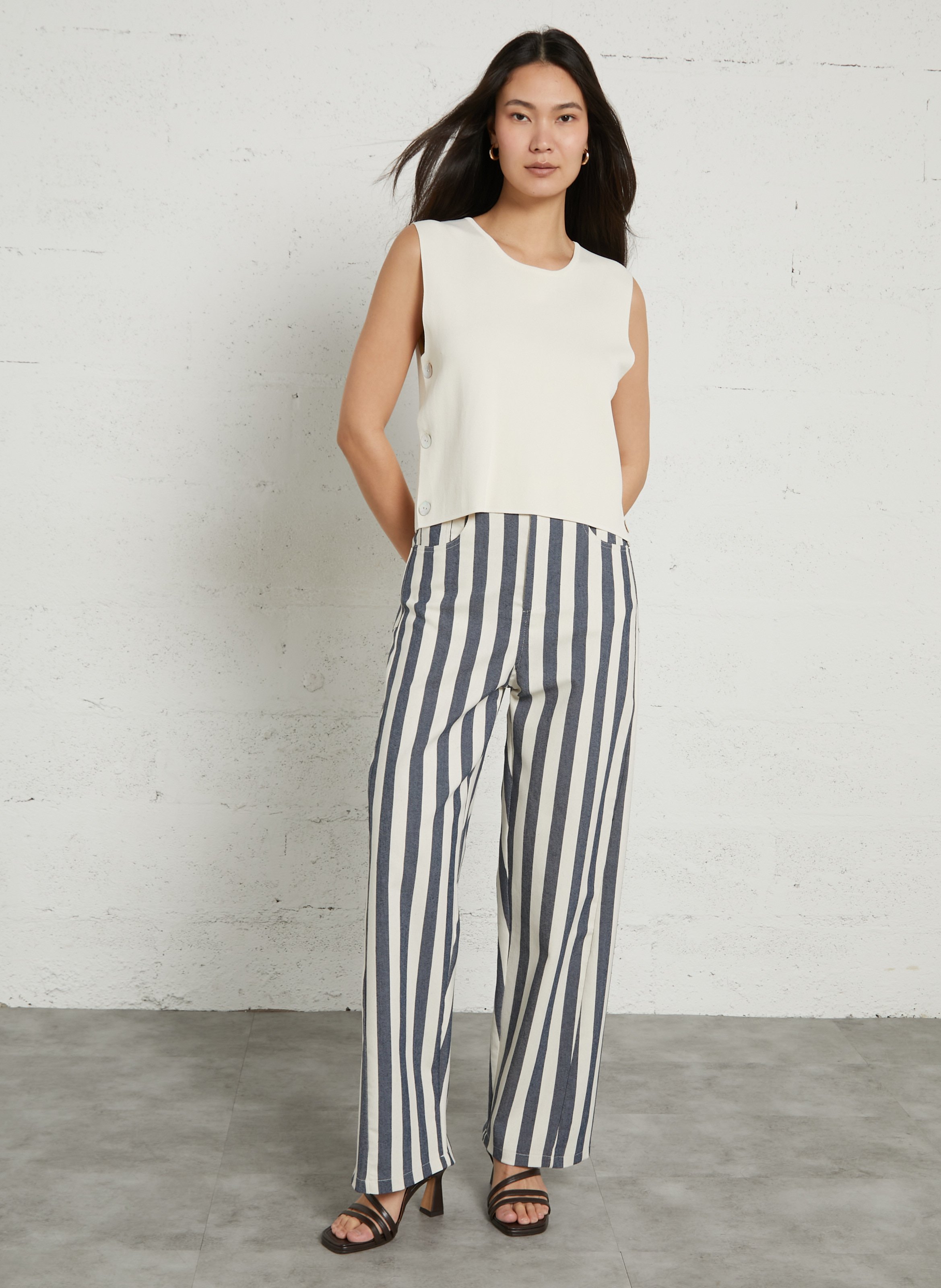 Pull sans manches maille fine IMPERIAL Beige