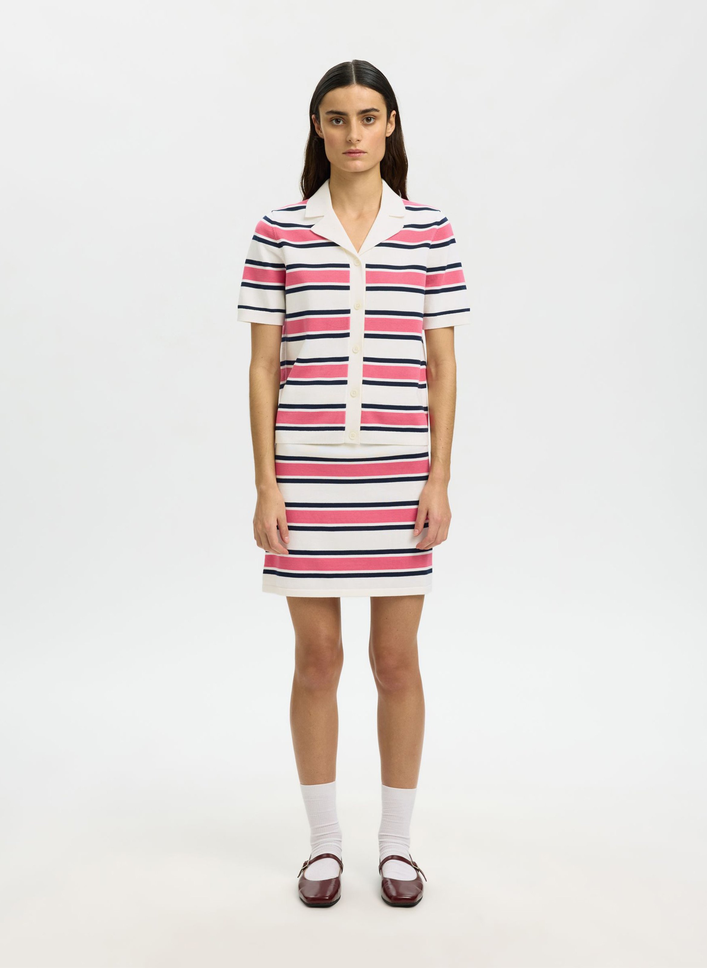 Short striped skirt SELECTED Beige