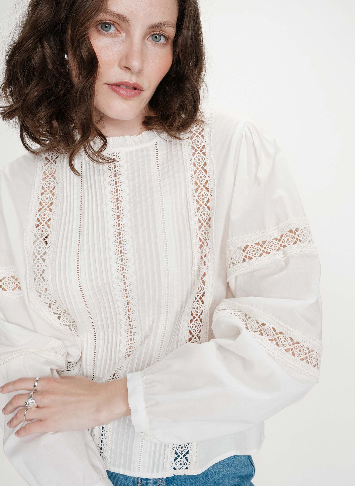 Blouse col montant en coton GRACE ET MILA Blanc