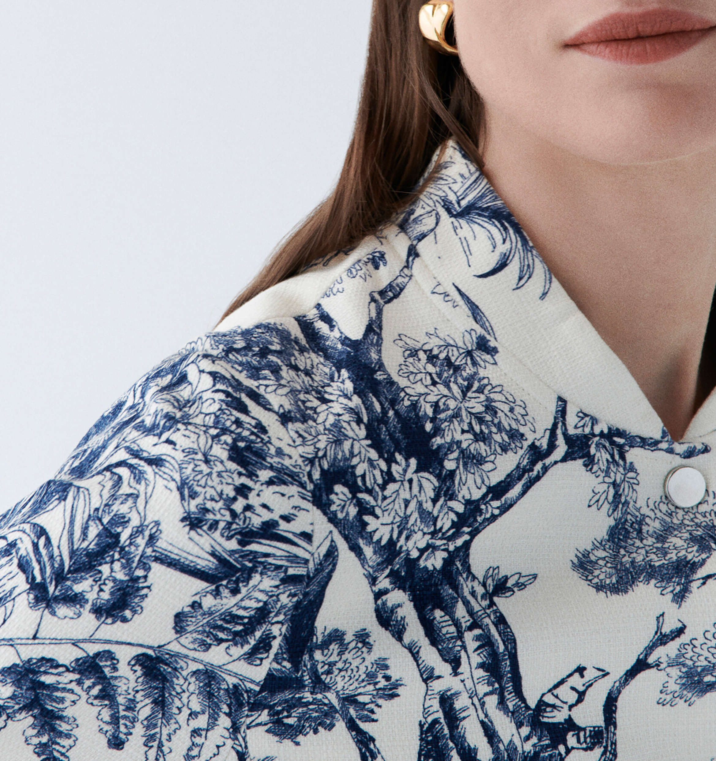 Mandarin collar jacket with botanical print CAROLL Blue