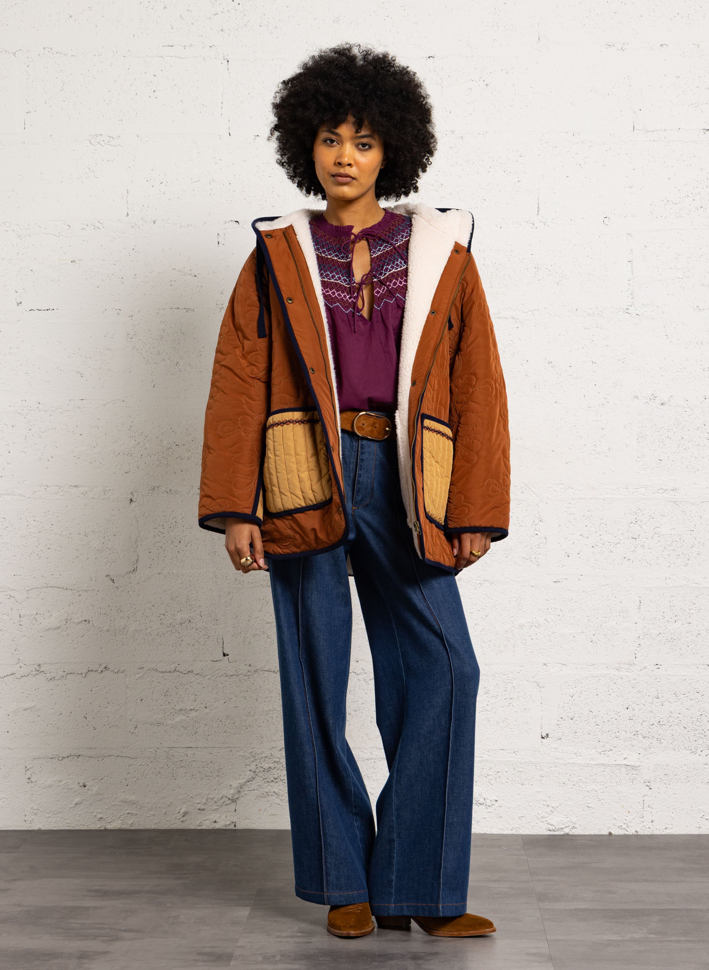 Coat with hood LOUISE MISHA Brown