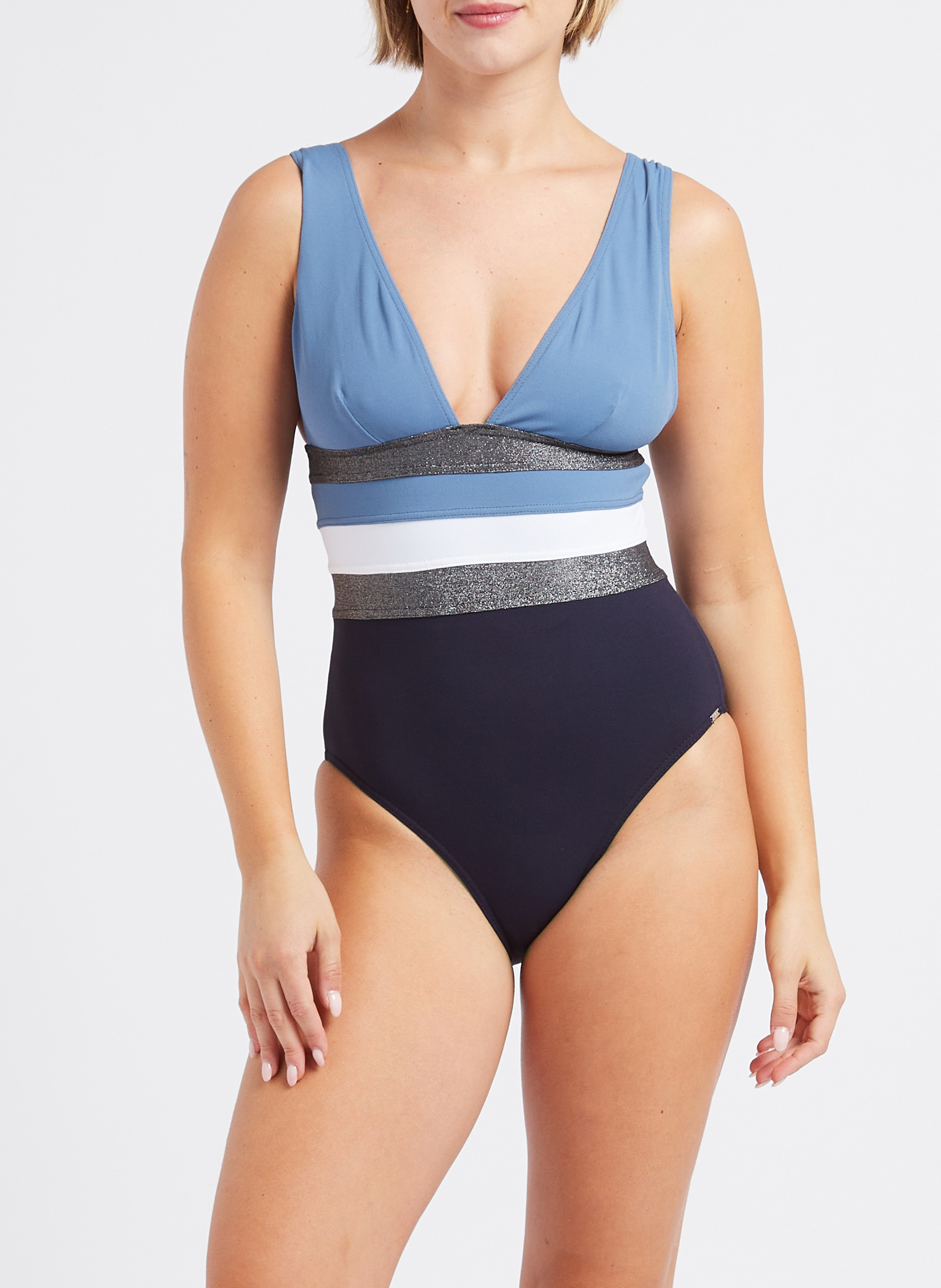 Badeanzug mit dreifarbigem Streifen LIVIA Blau