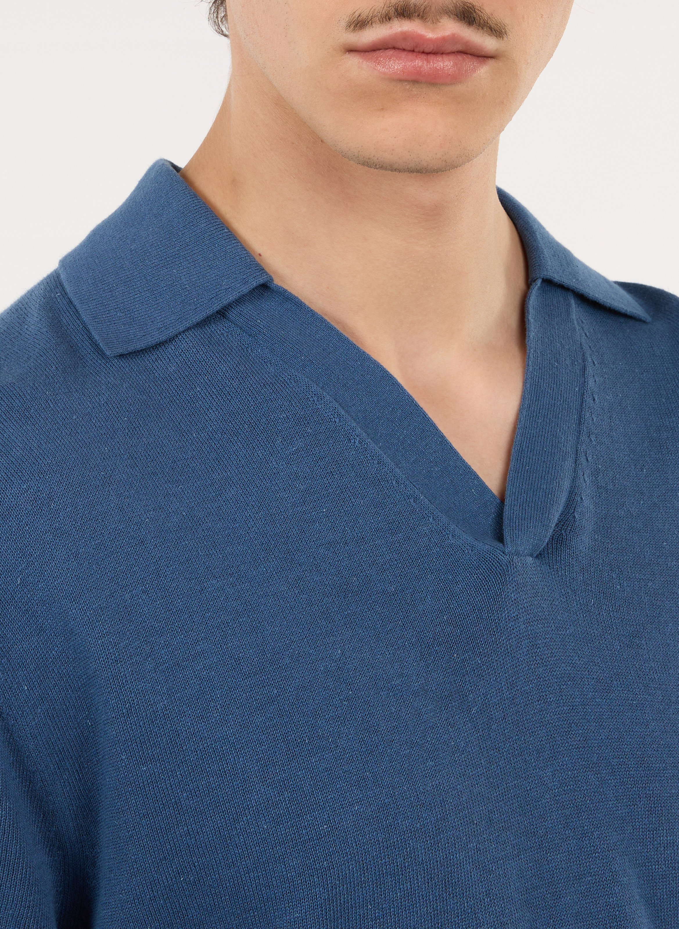 Gerader Polo aus Baumwolle und Leinenmischung SAISON 1865 Blau