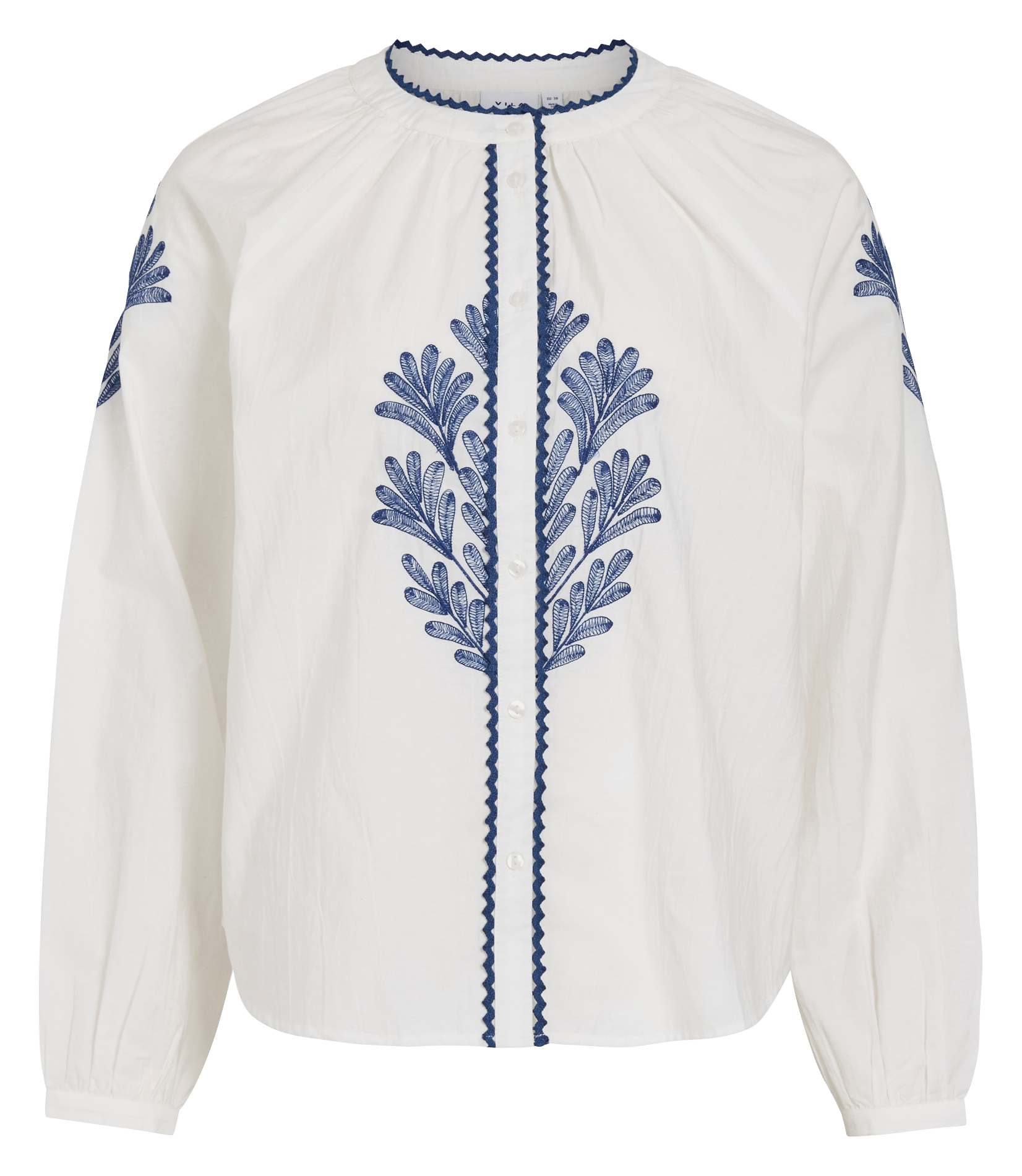 Gerade geschnittene Bluse mit Rundhalsausschnitt und bedrucktem Baumwollstoff. VILA Weiss