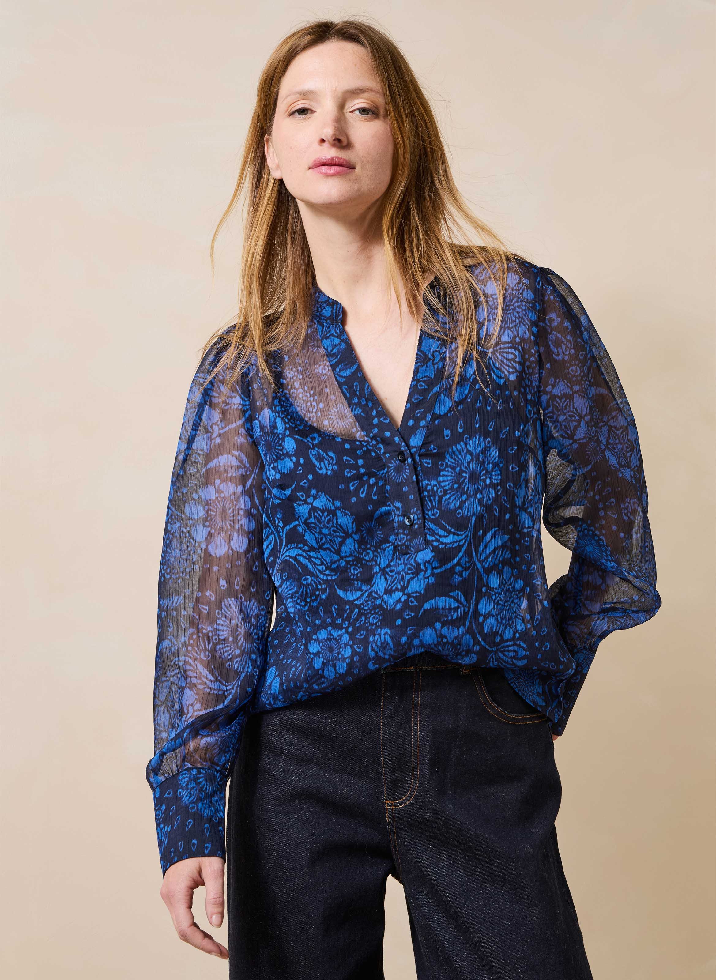 Flowy Floral Top LA FEE MARABOUTEE Blue