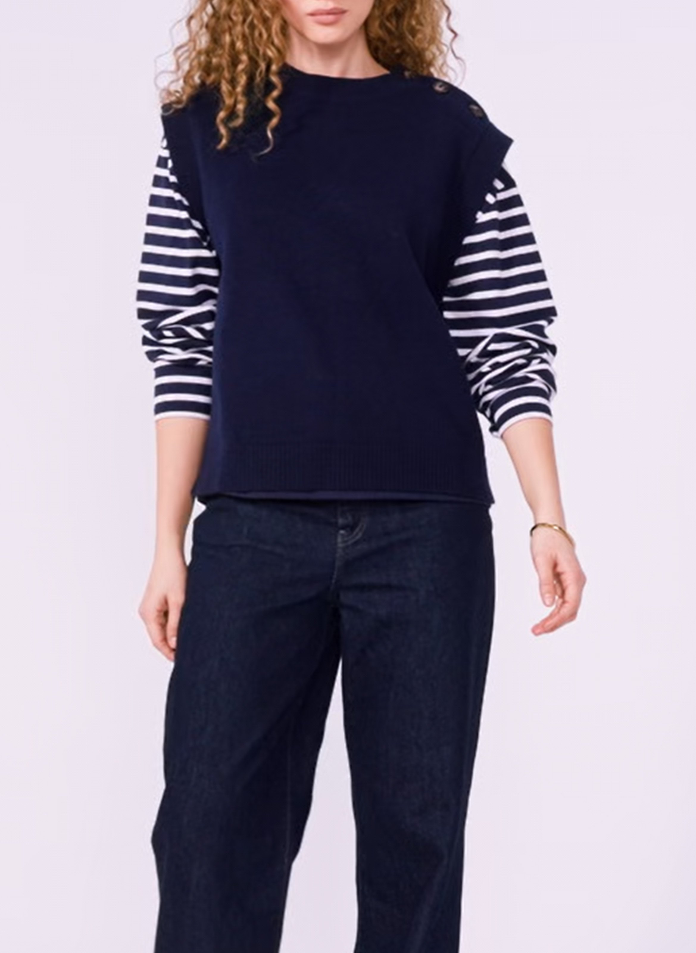 Oversized, gebreide trui met ronde hals PETIT BATEAU Blauw