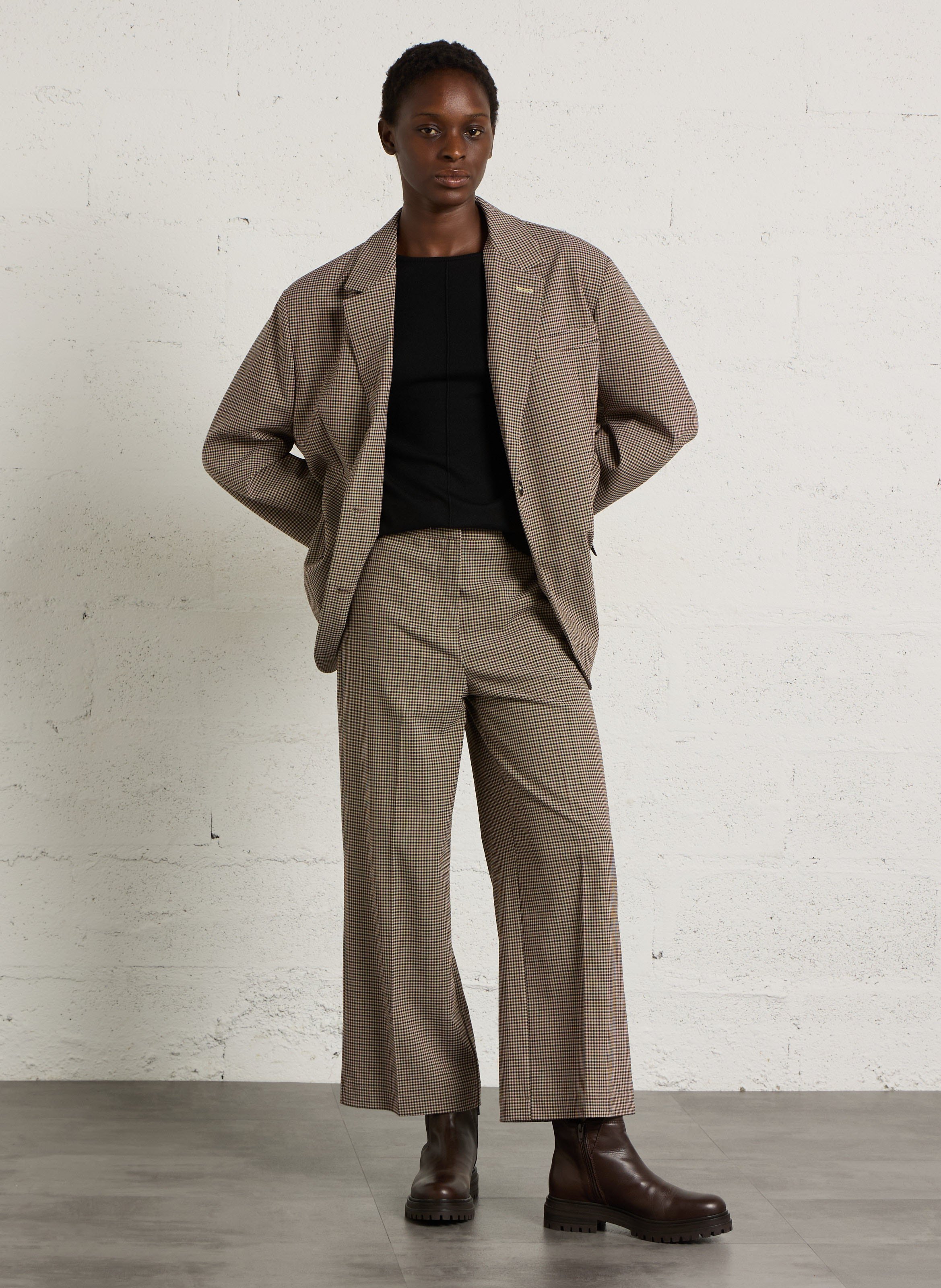 Wide-leg houndstooth printed trousers IMPERIAL Beige