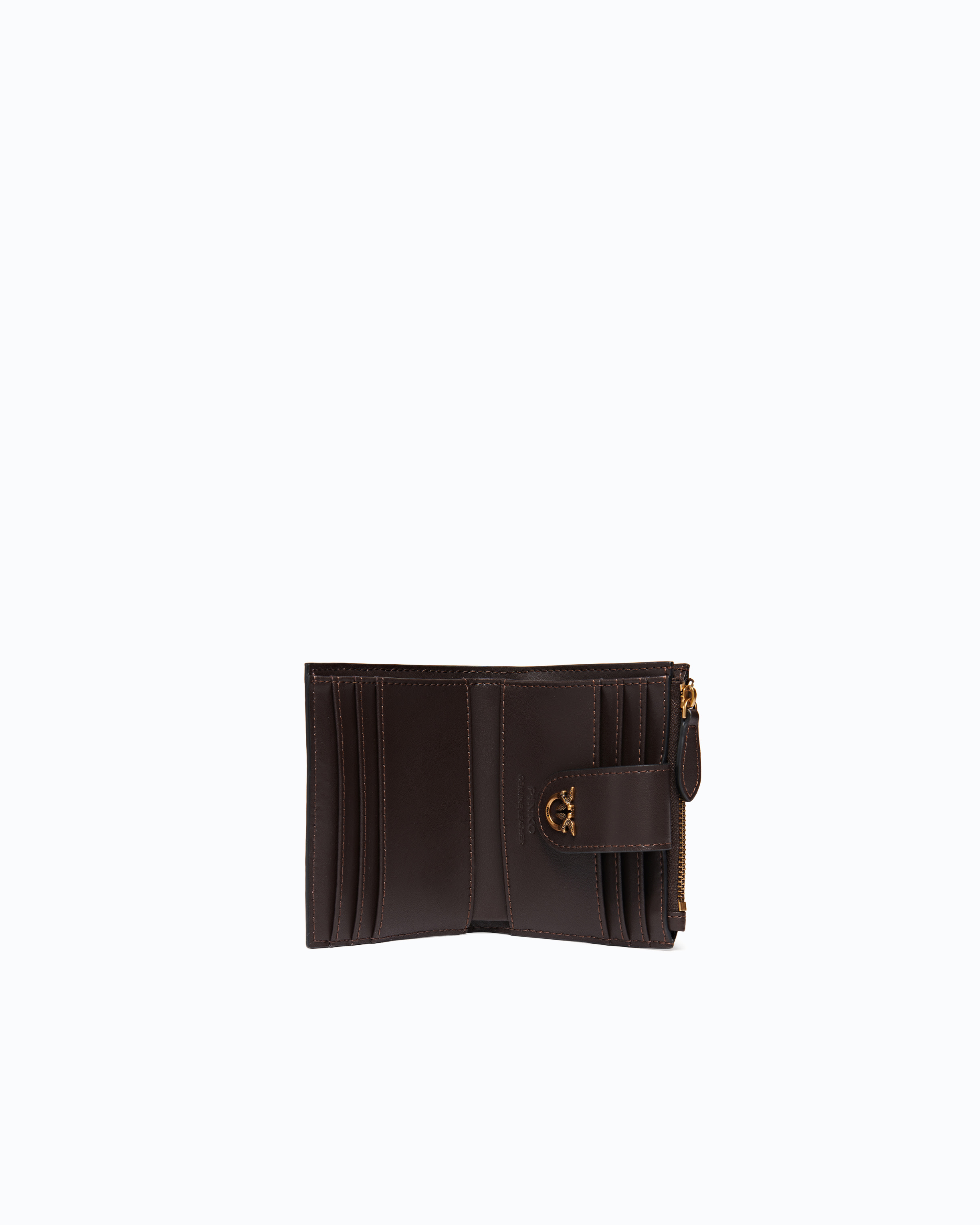 Small smooth leather wallet with logo PINKO Brown