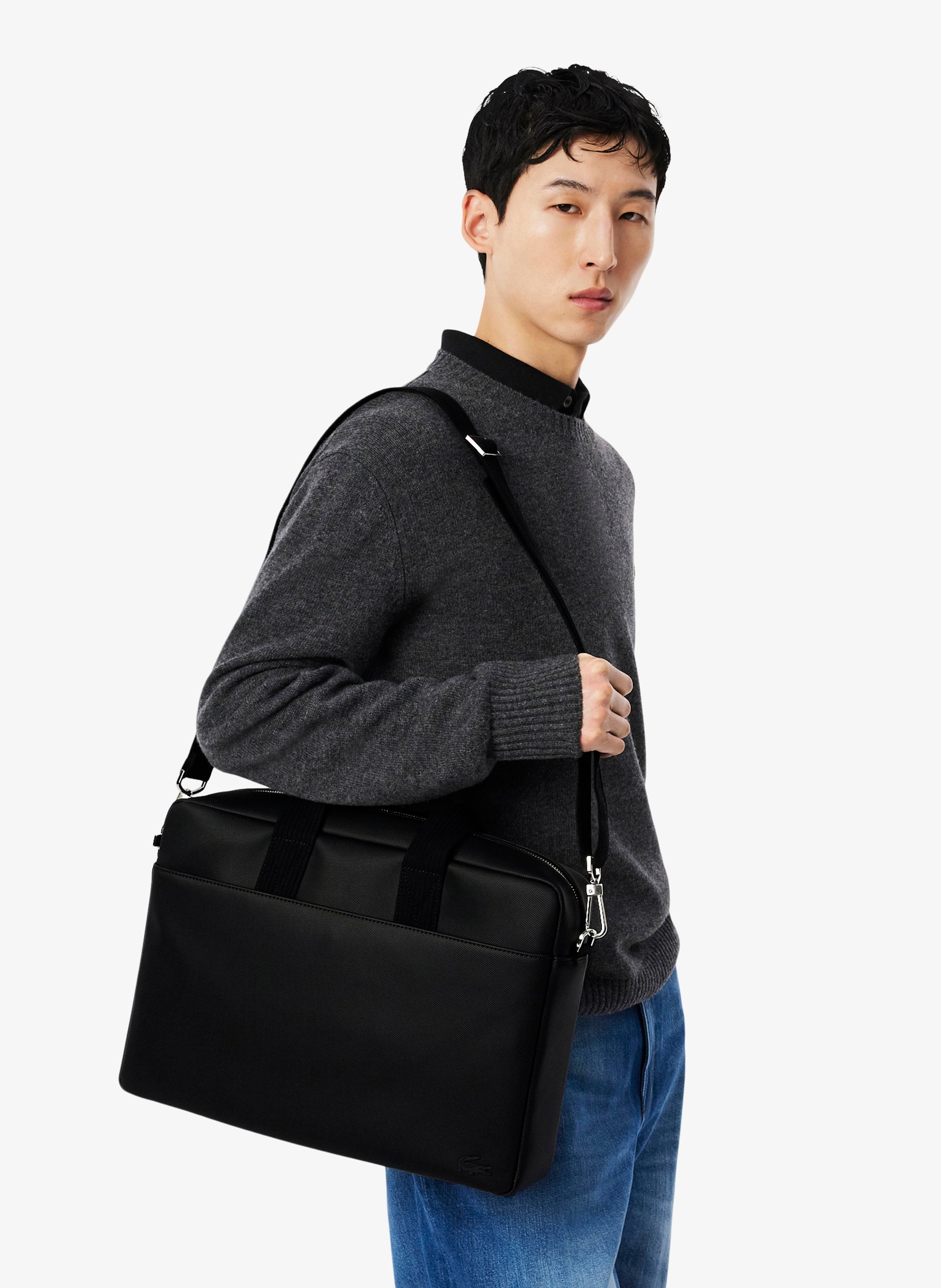 Sac ordinateur en toile enduite LACOSTE Noir
