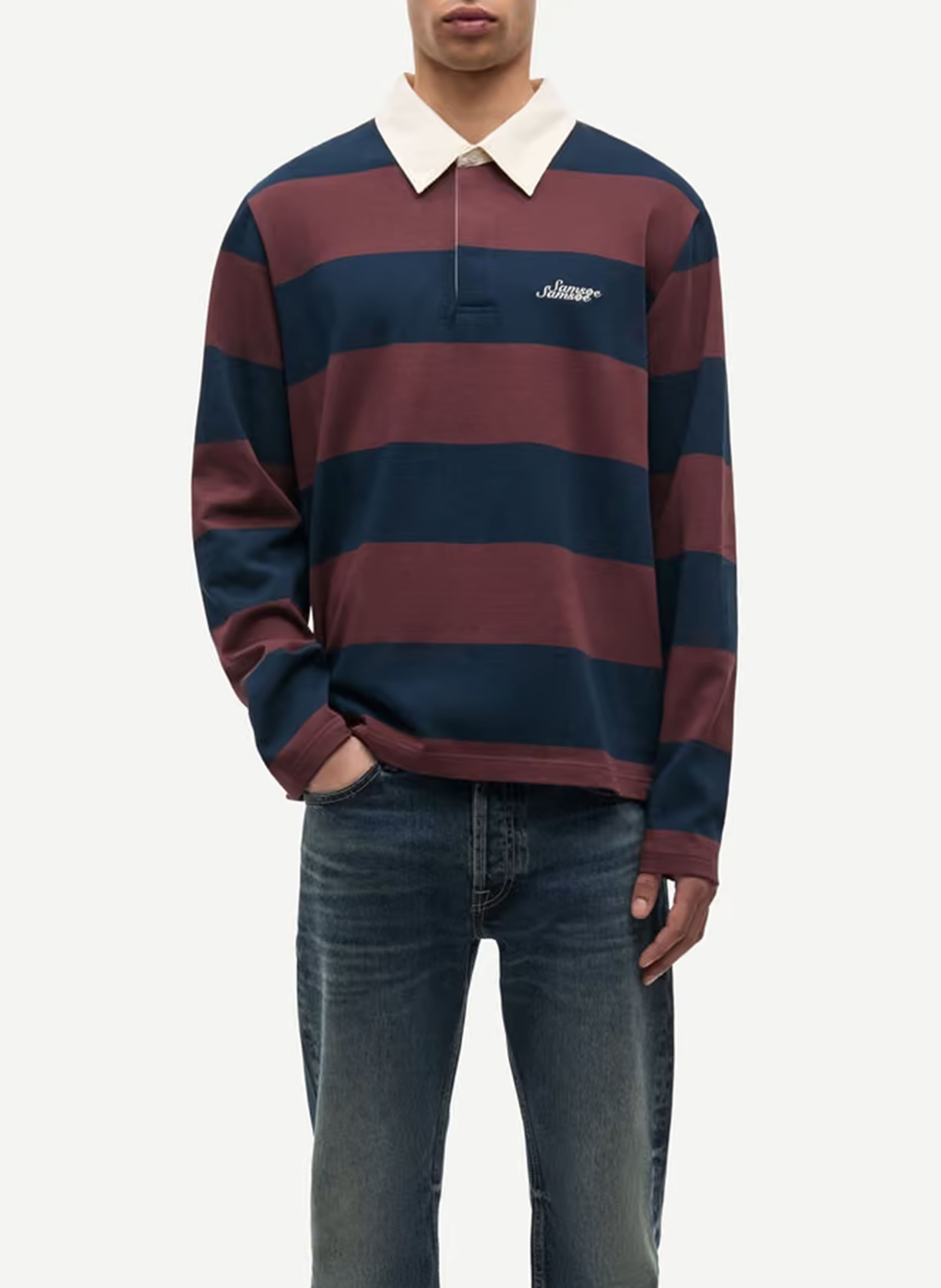 Straight striped organic cotton polo SAMSOE SAMSOE Brown