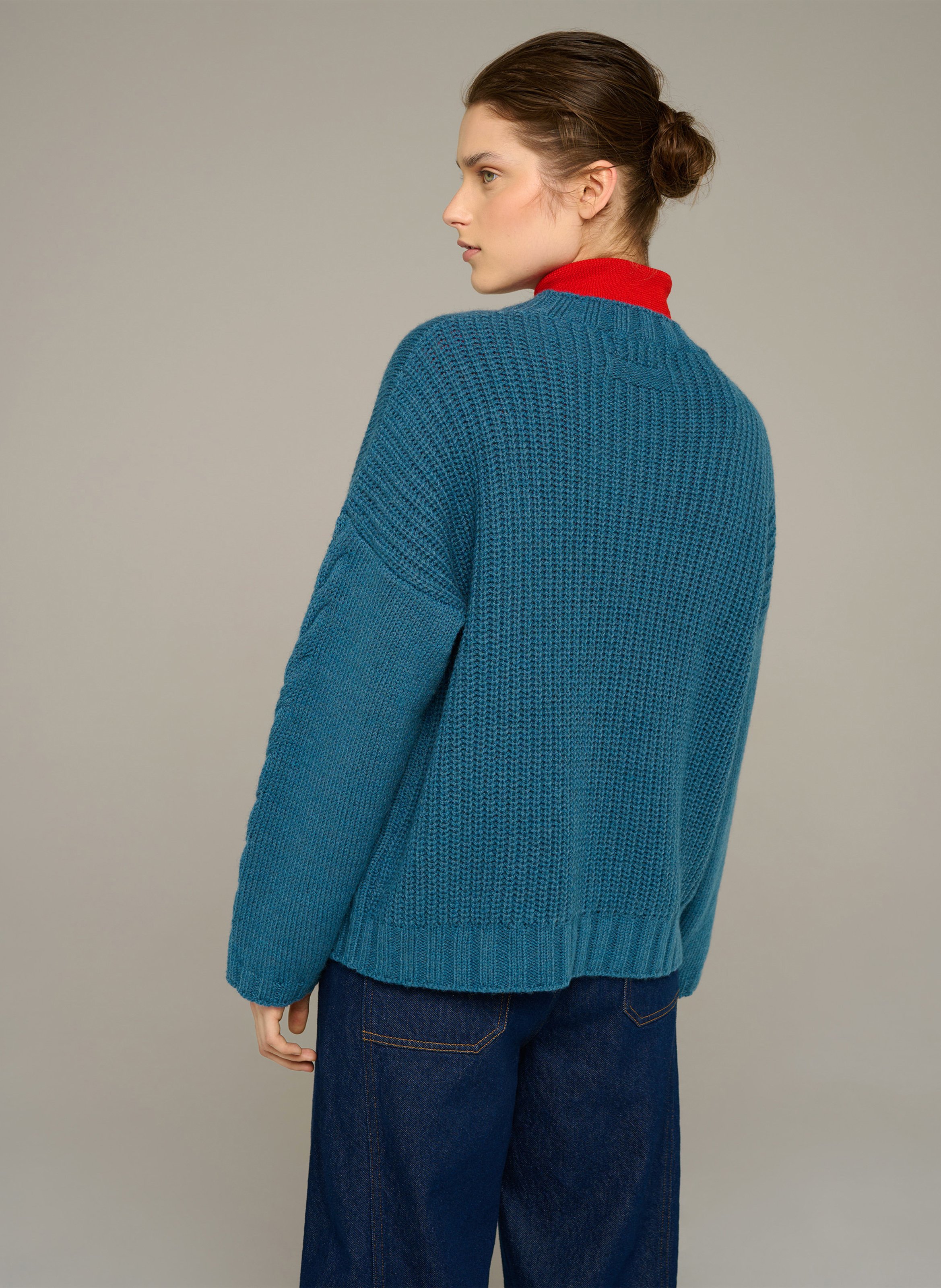 Pull col rond ample en laine COTELAC ACOTE Bleu