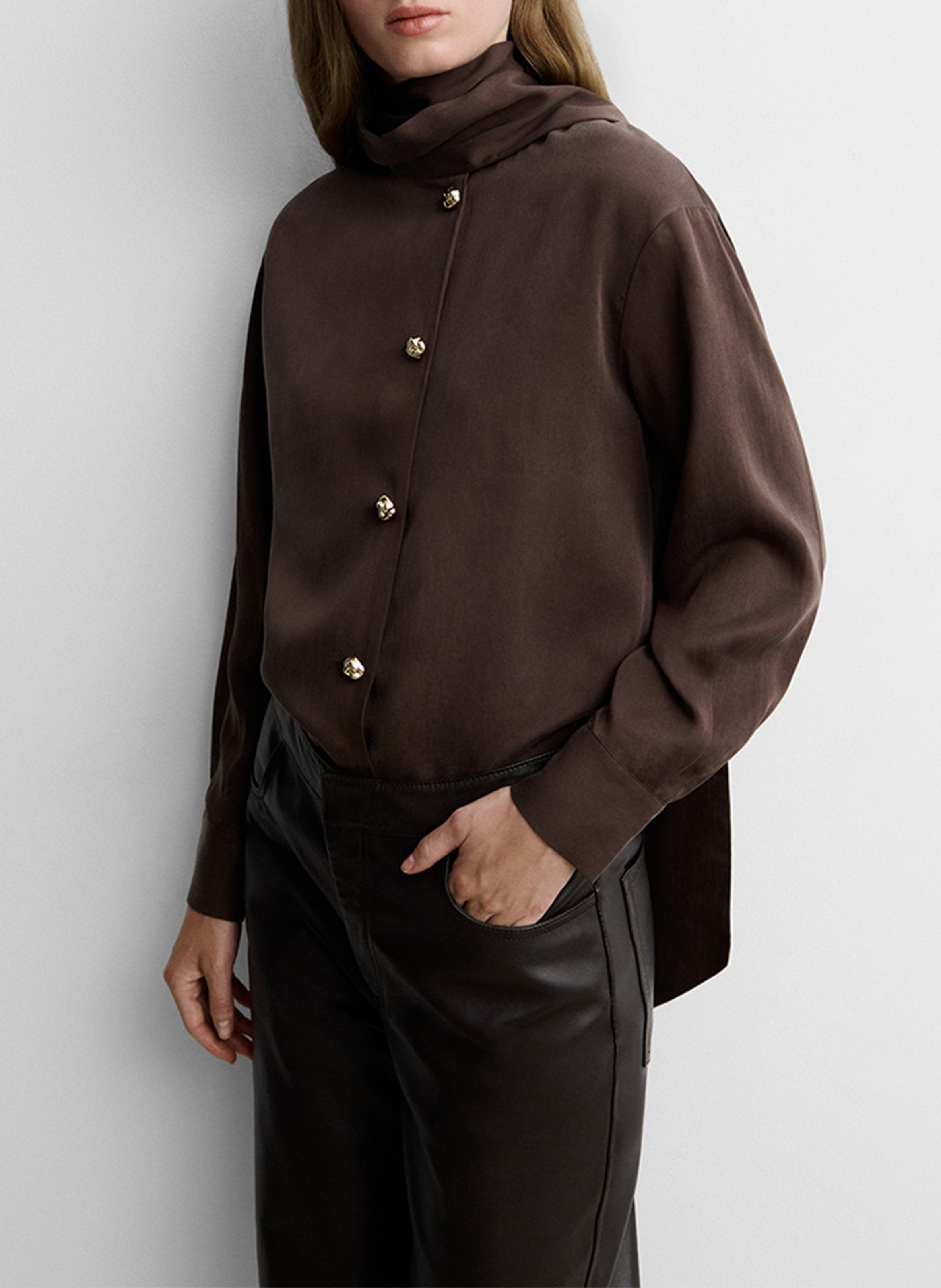 Oversized blouse with pussy-bow collar SIMORRA Brown