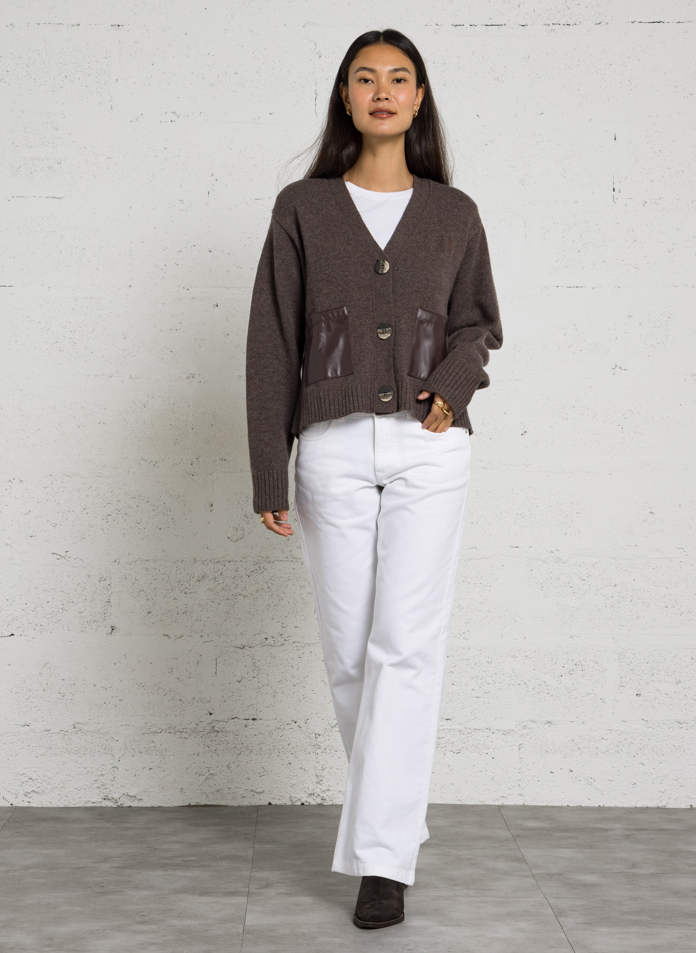 Cardigan ample en laine BERENICE Marron