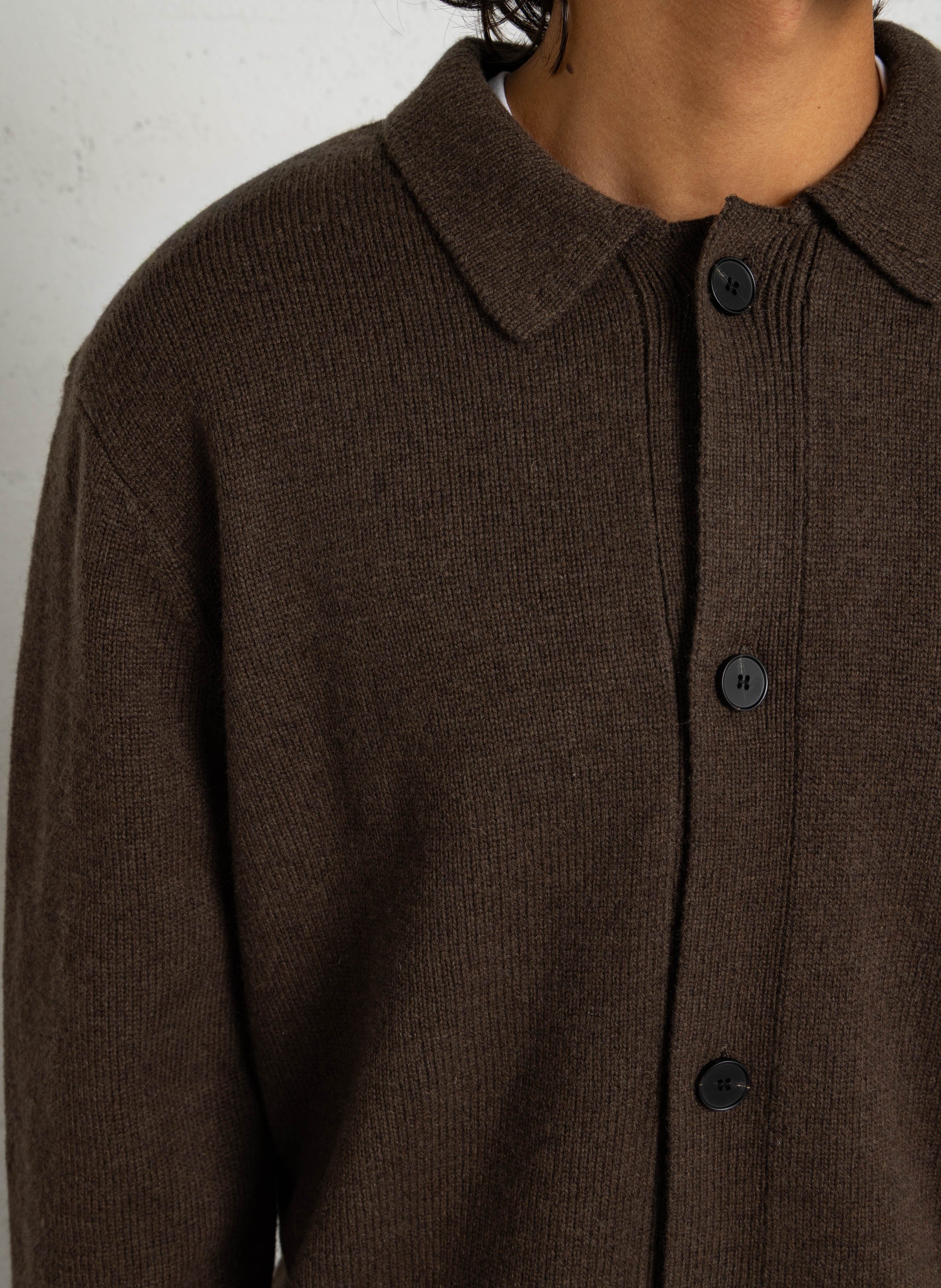 Gilet boutonné uni en laine mélangée MINIMUM Marron