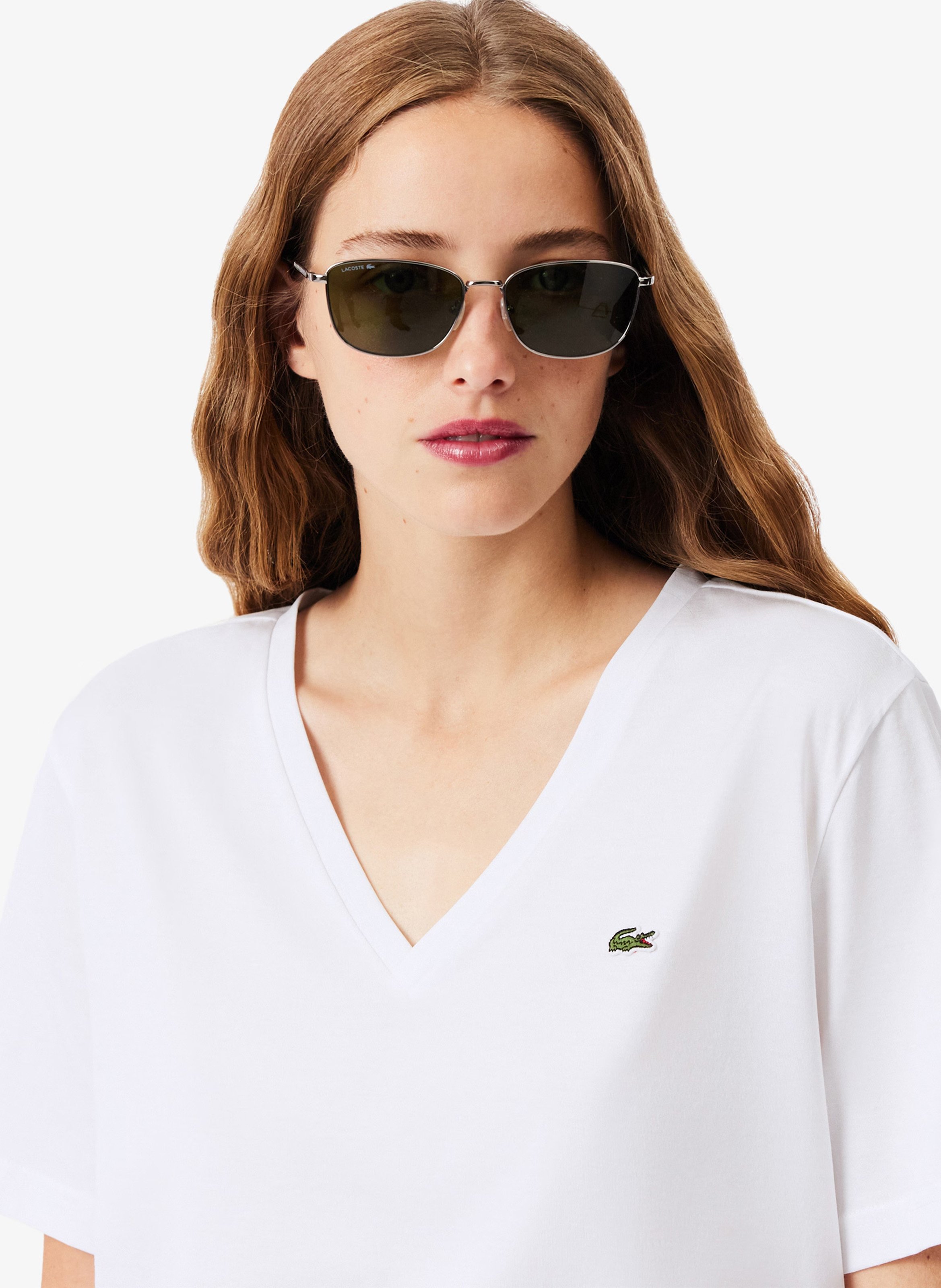 Rechte V-hals T-shirt van katoen LACOSTE Wit