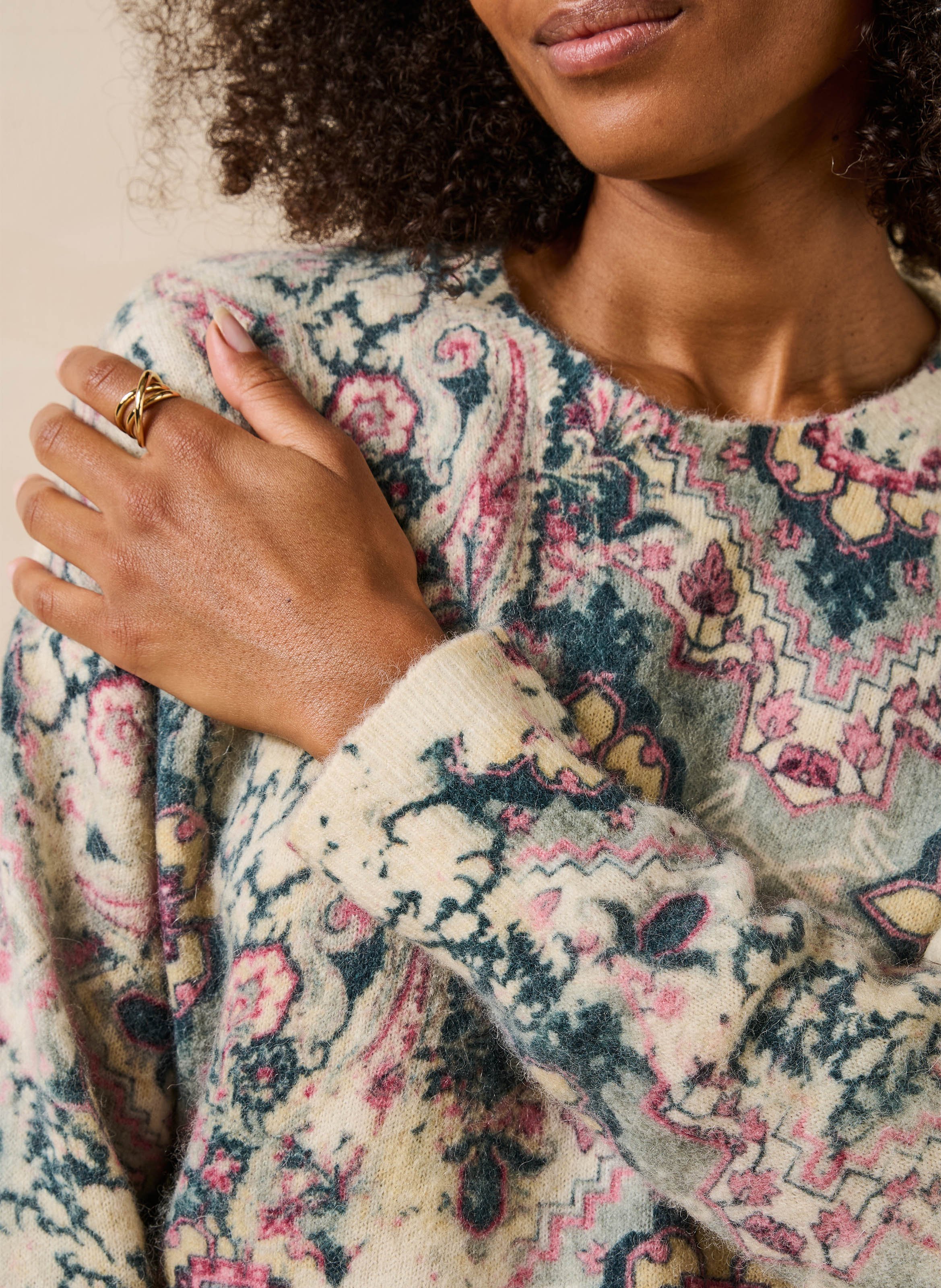 Loose-Fit Printed Wool-Blend Sweater LA FEE MARABOUTEE White