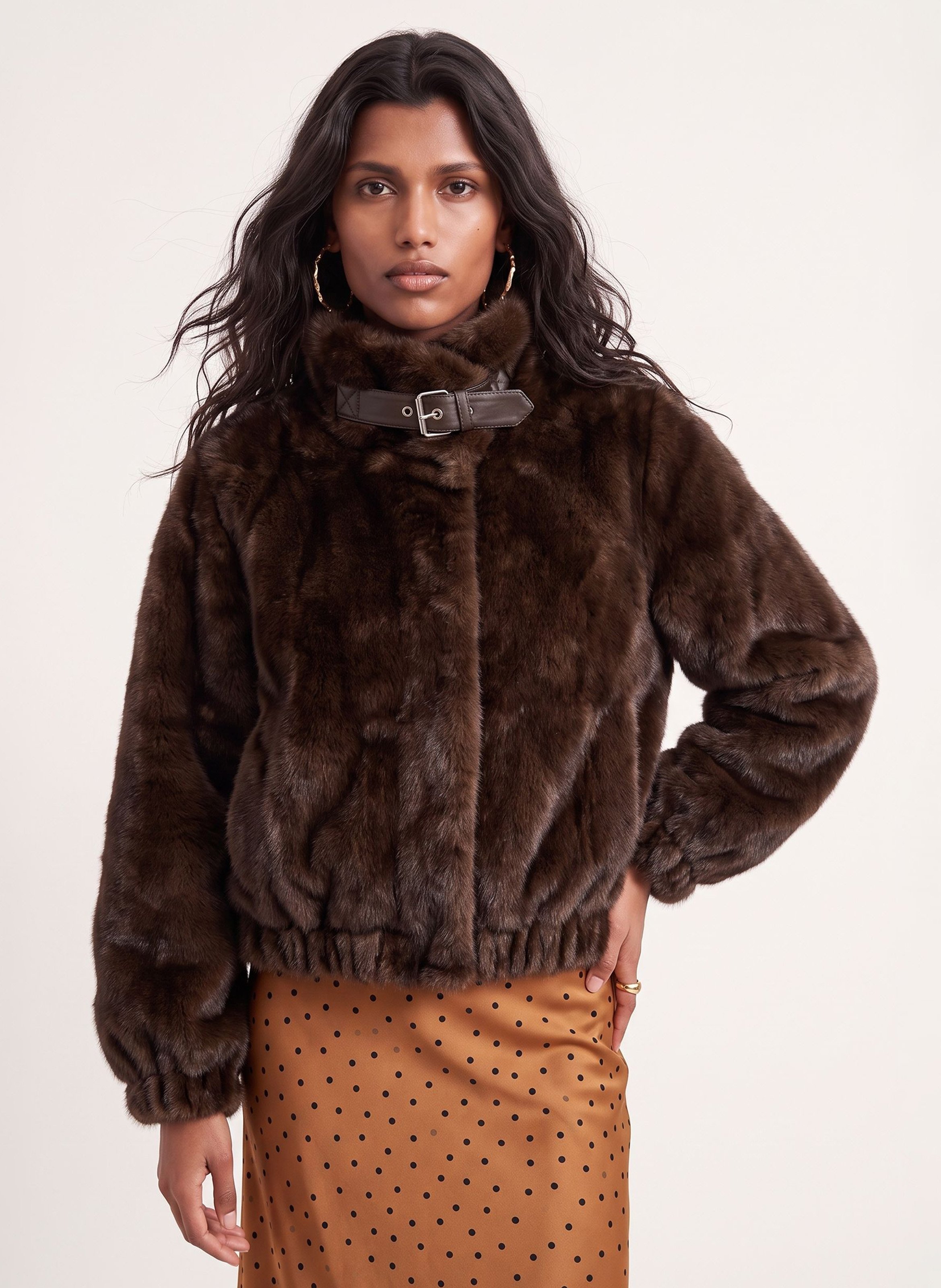 Straight high-neck faux fur coat KOOKAI Brown