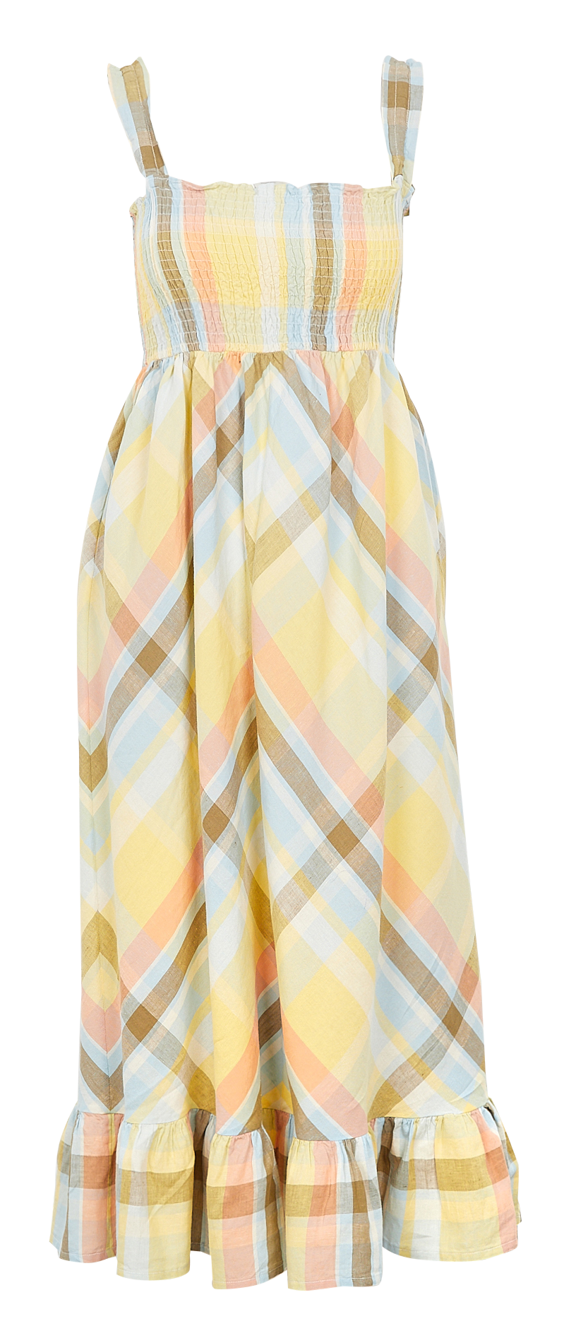 Smocked cotton and linen midi dress THE NEW SOCIETY Multicolored