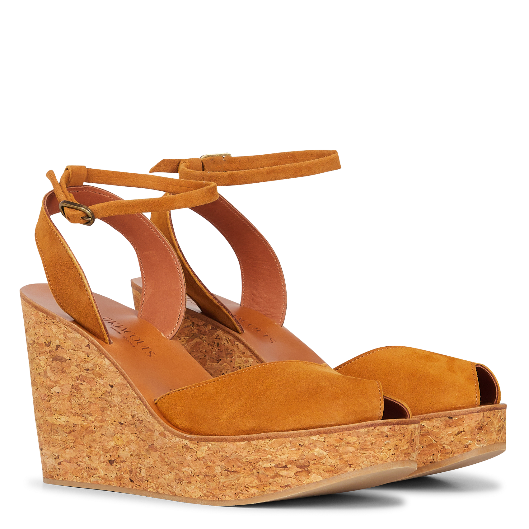 Suede open wedge sandals K JACQUES Brown