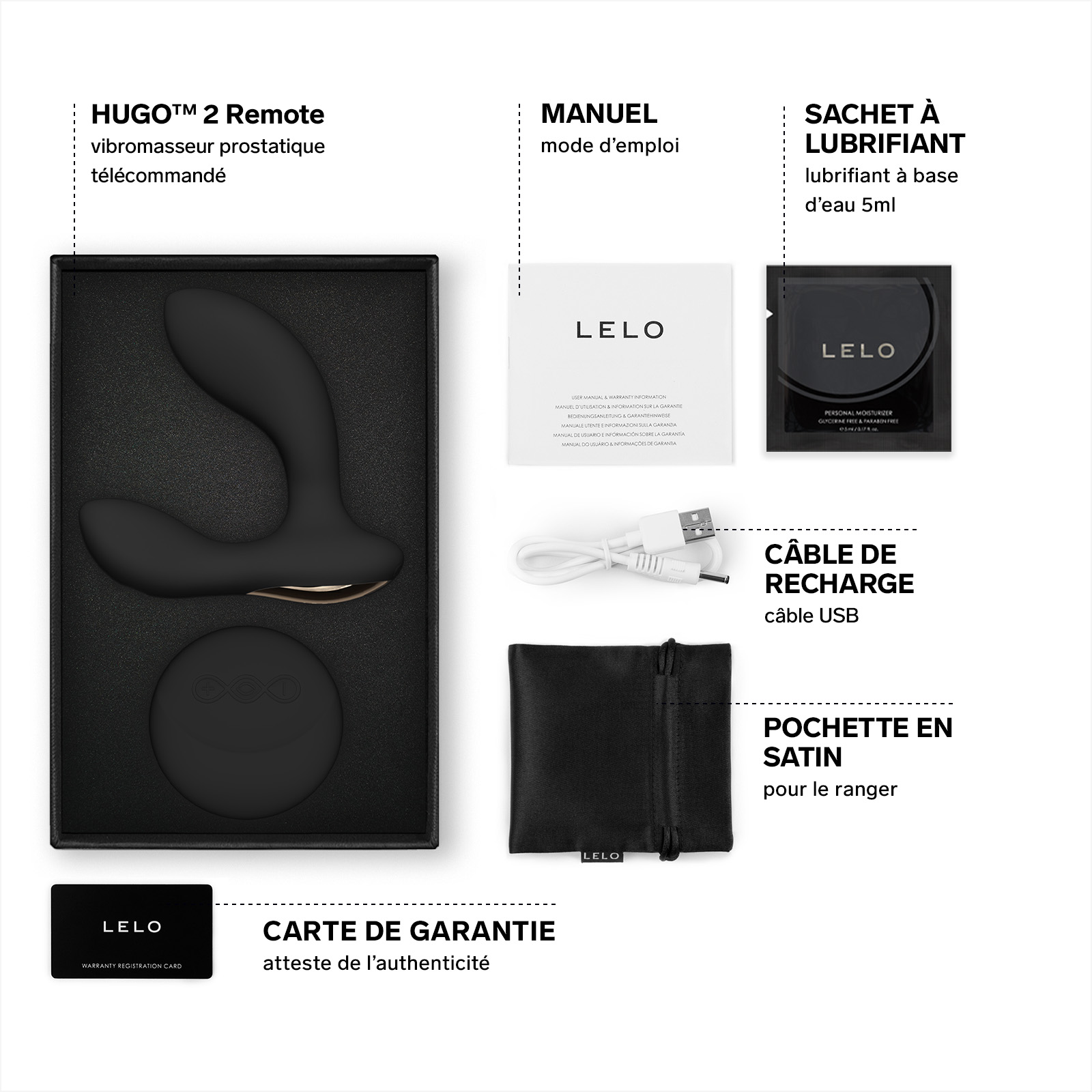 Men's remote-controlled masturbator, Lelo Hugo 2 Remote LELO Black