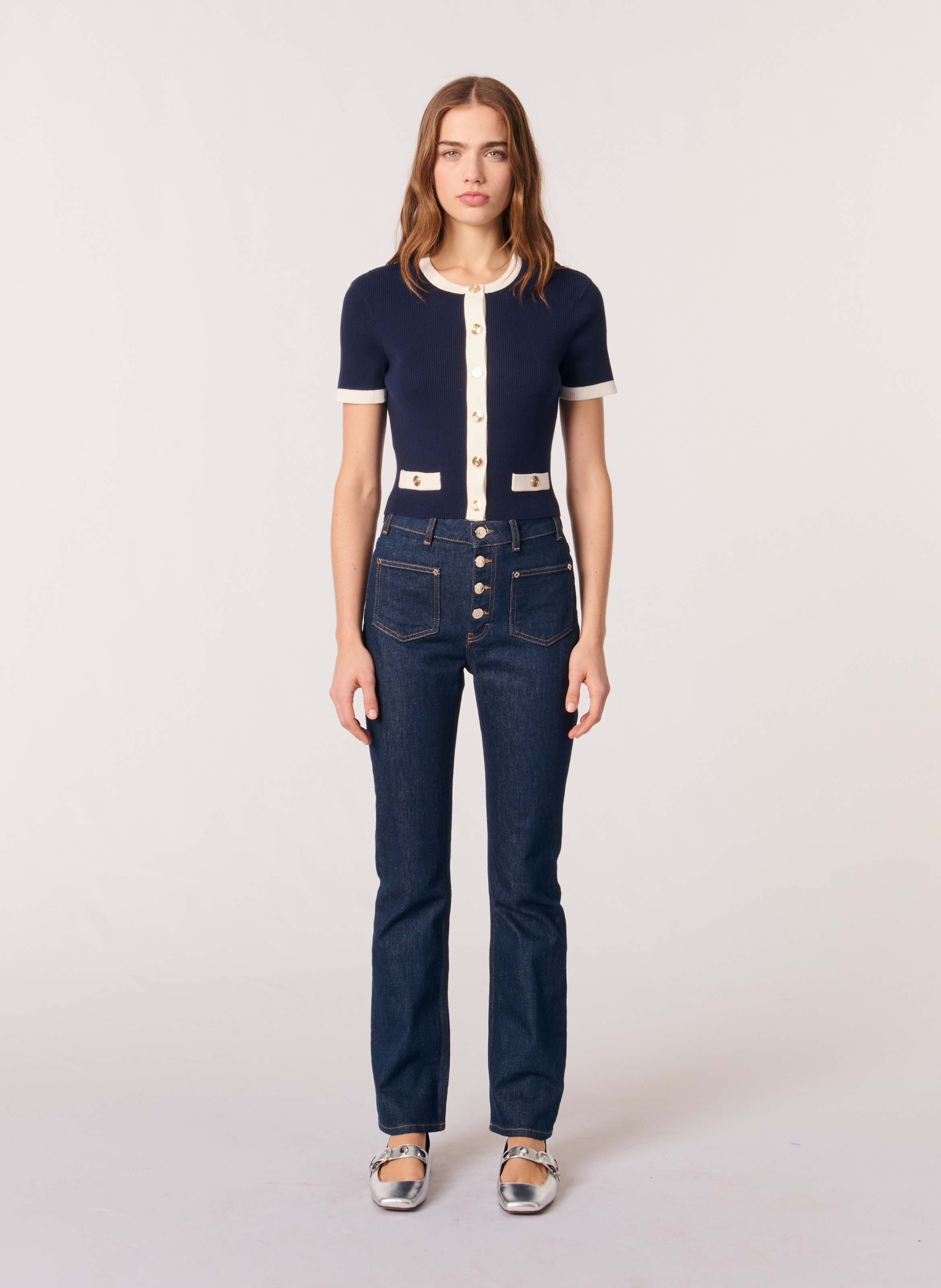 Top col rond en coton mélangé MAJE Bleu