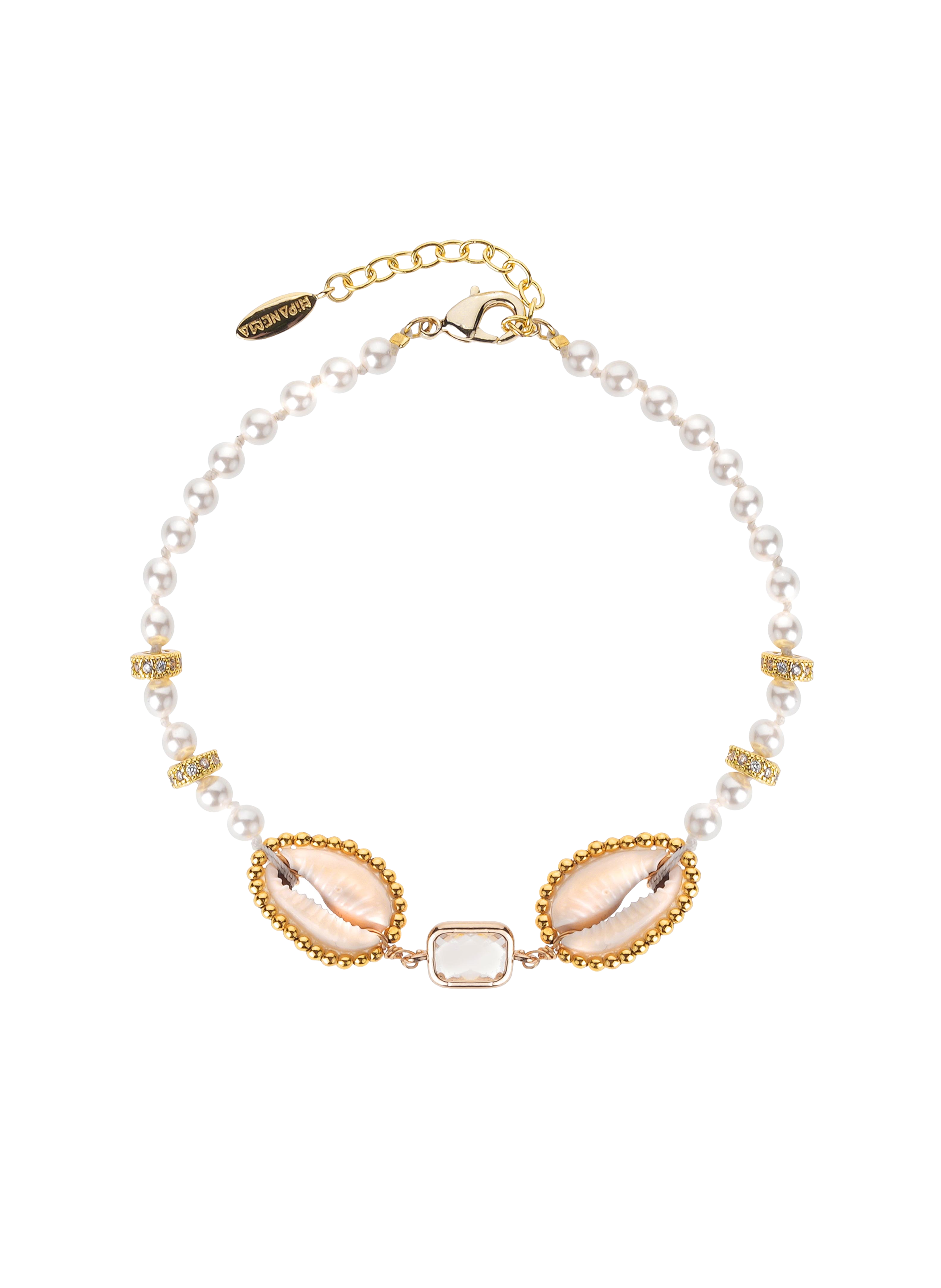 Adjustable anklet with beads and seashells HIPANEMA White