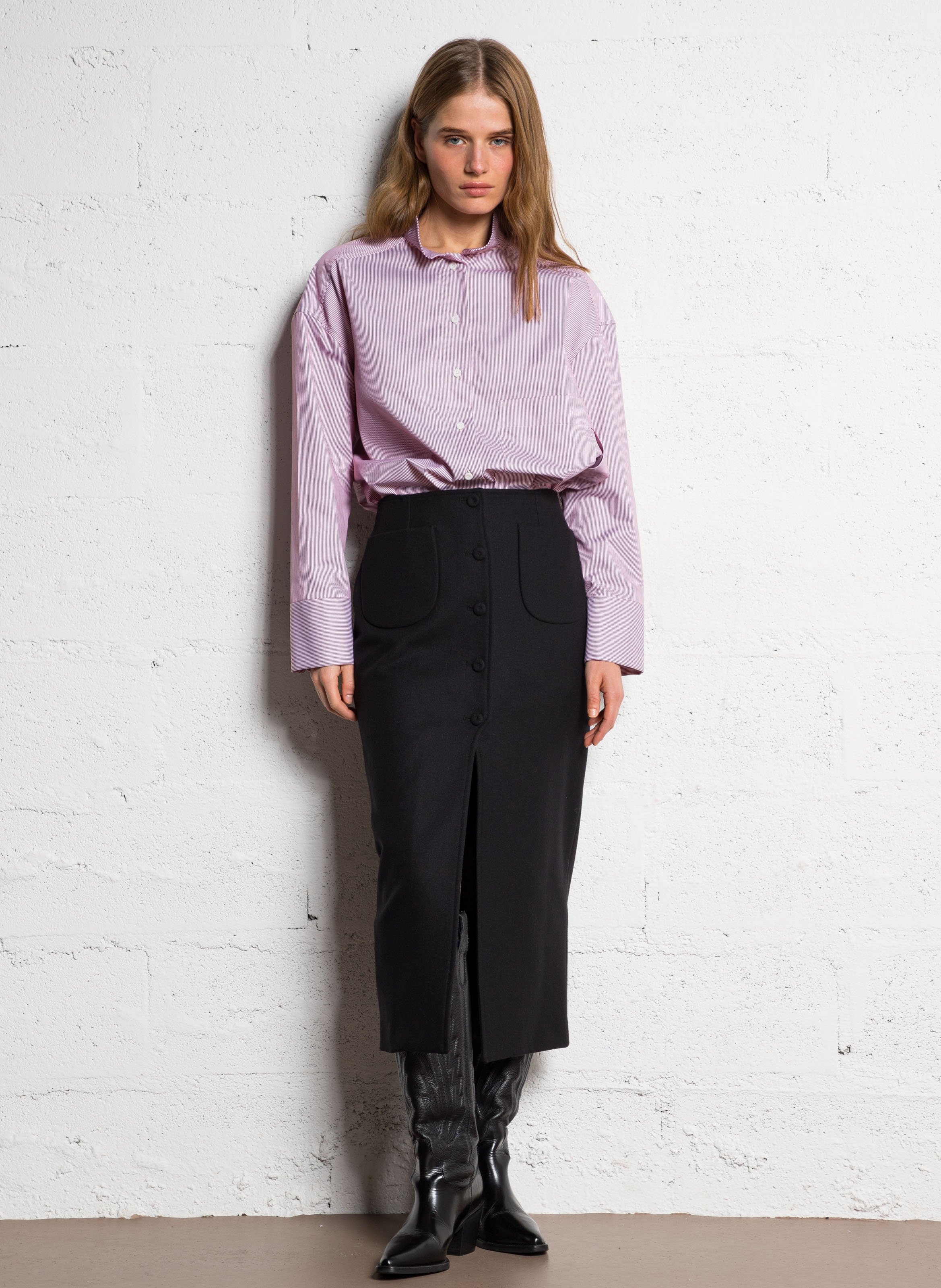 Jupe crayon en laine vierge mélangée MARGAUX LONNBERG Noir