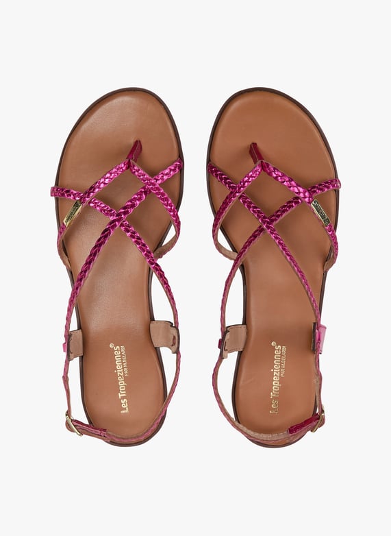 Sandales plates en cuir métallisé Halfonzo Fuchsia metal Les
