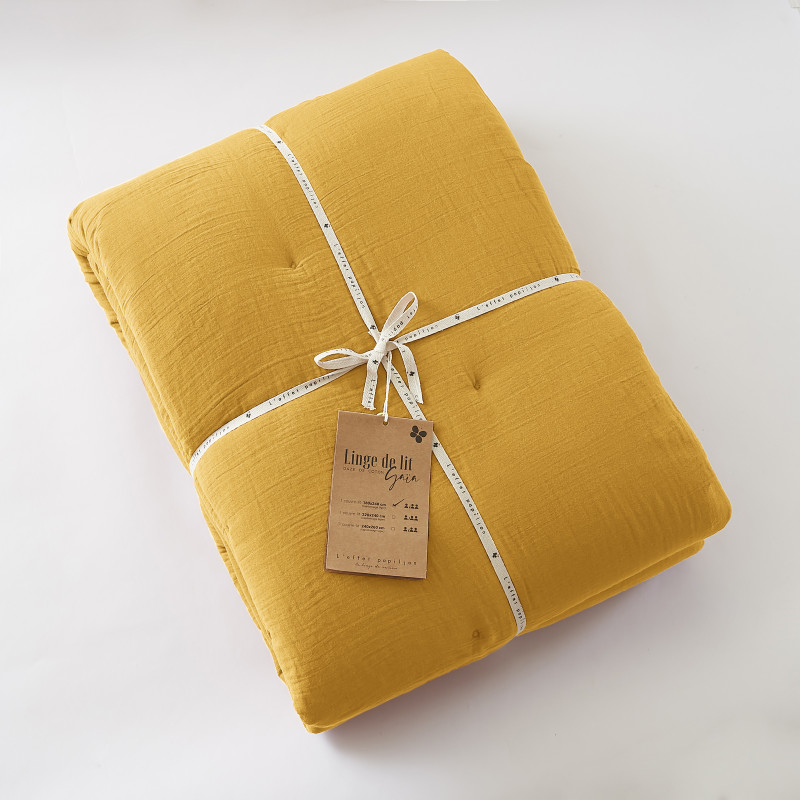 Cotton gauze bedspread or end-of-bed throw L'EFFET PAPILLON Yellow