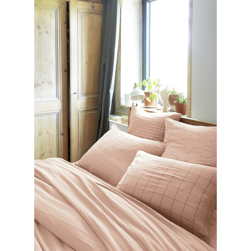 Cotton percale pillow case L'EFFET PAPILLON Pink
