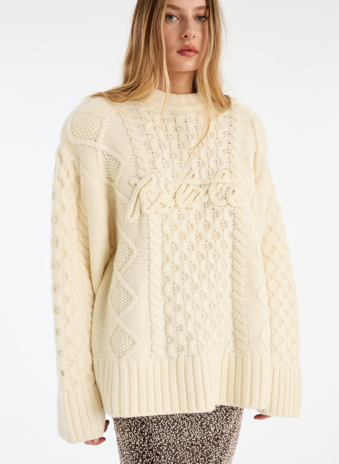 Oversized round-neck wool-blend sweater ROTATE White
