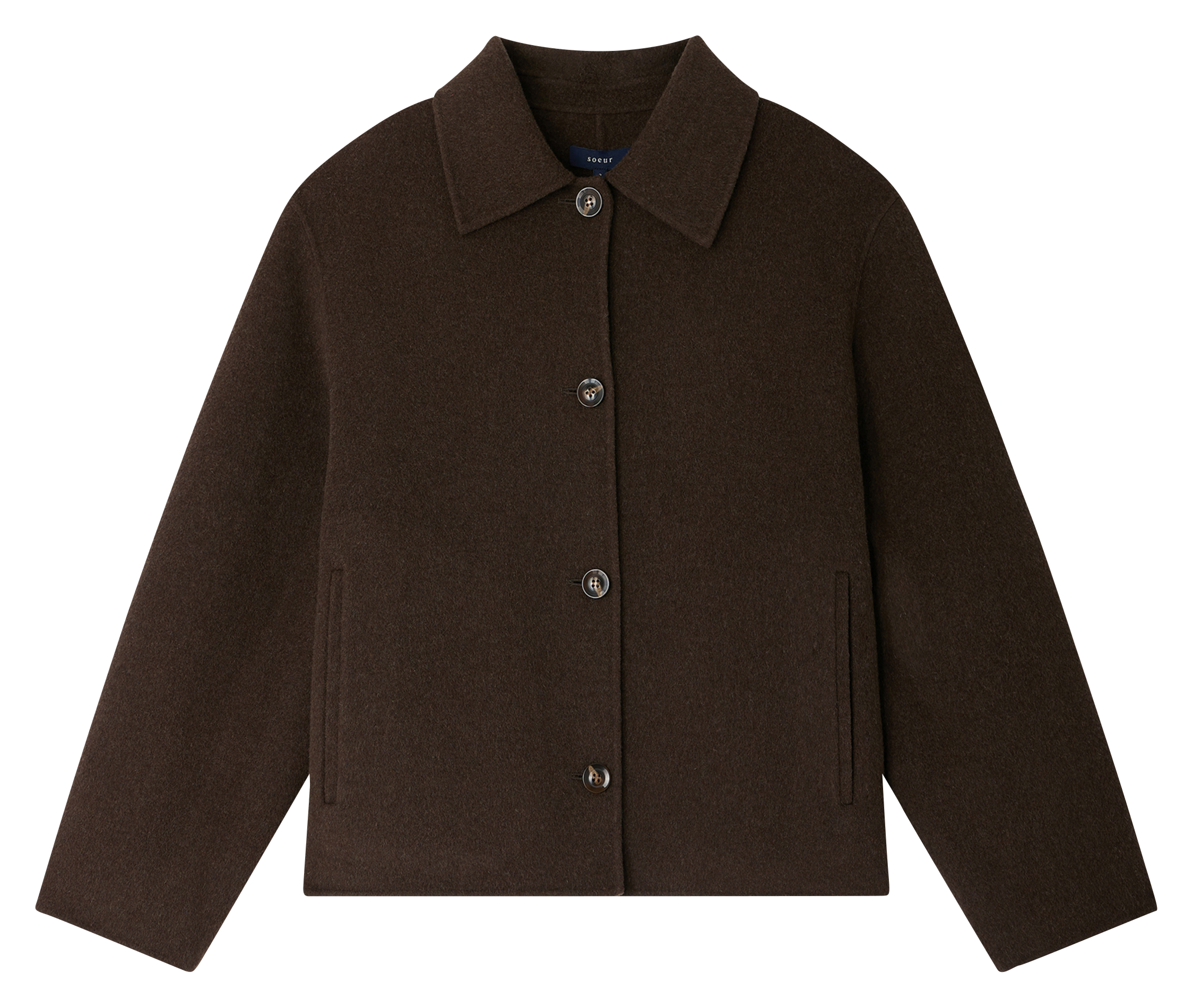 Manteau court en laine double face SOEUR Kaki