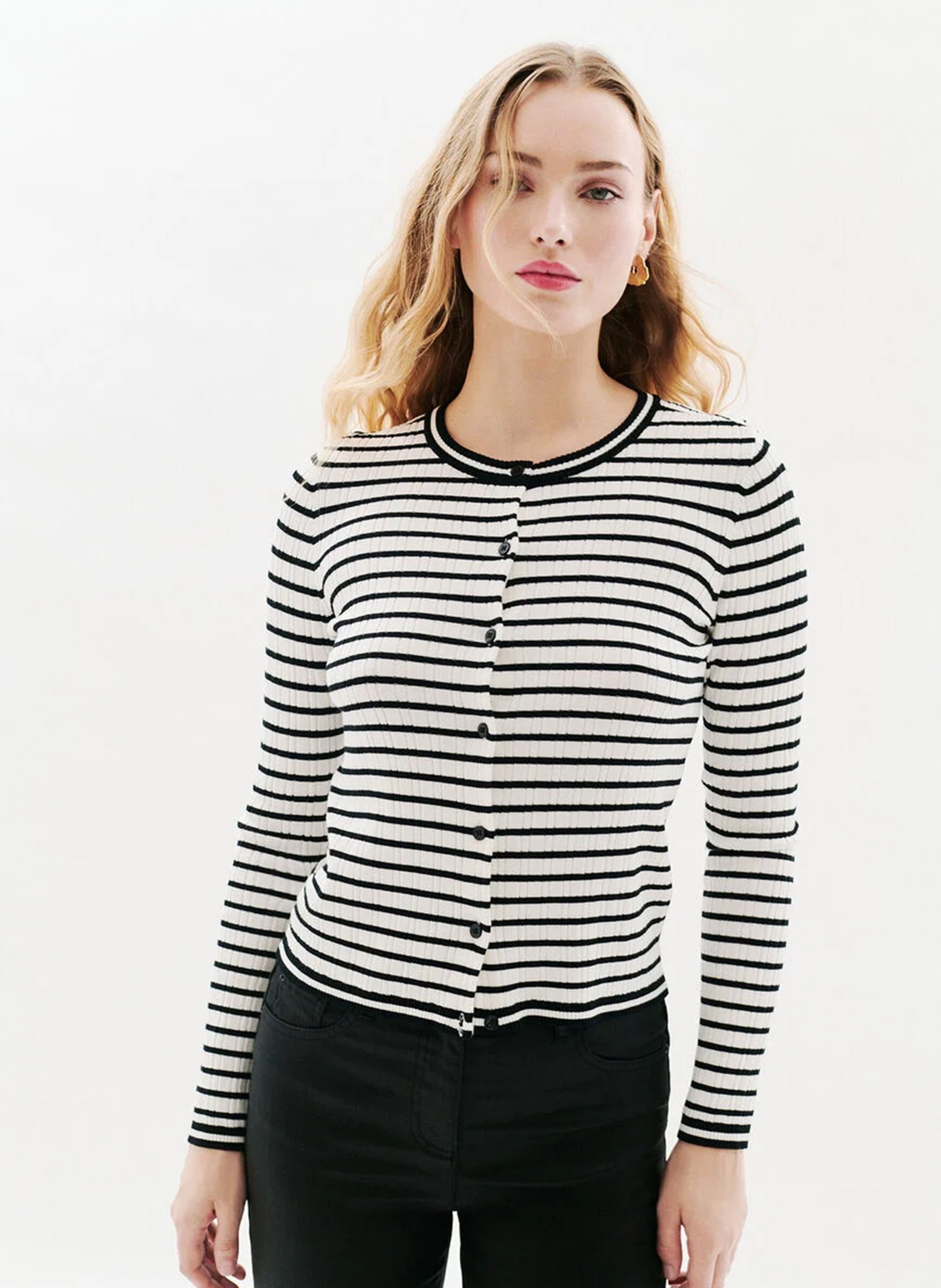 Striped round-neck sweater CAROLL Black