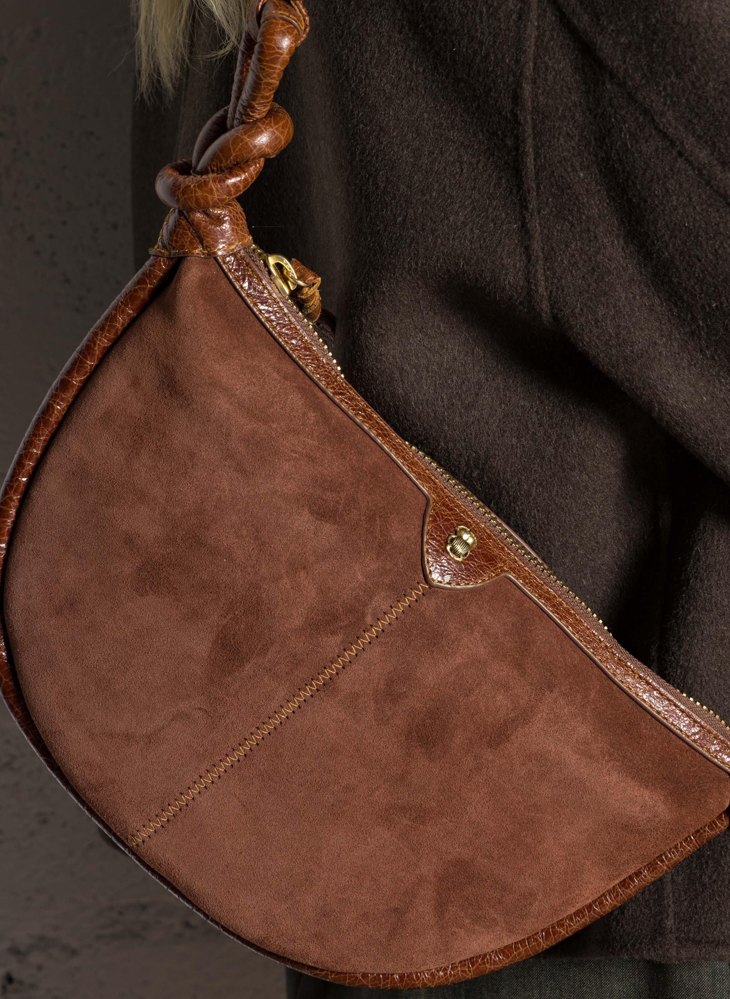 Sac bandoulière en cuir mélangé CLARIS VIROT Marron