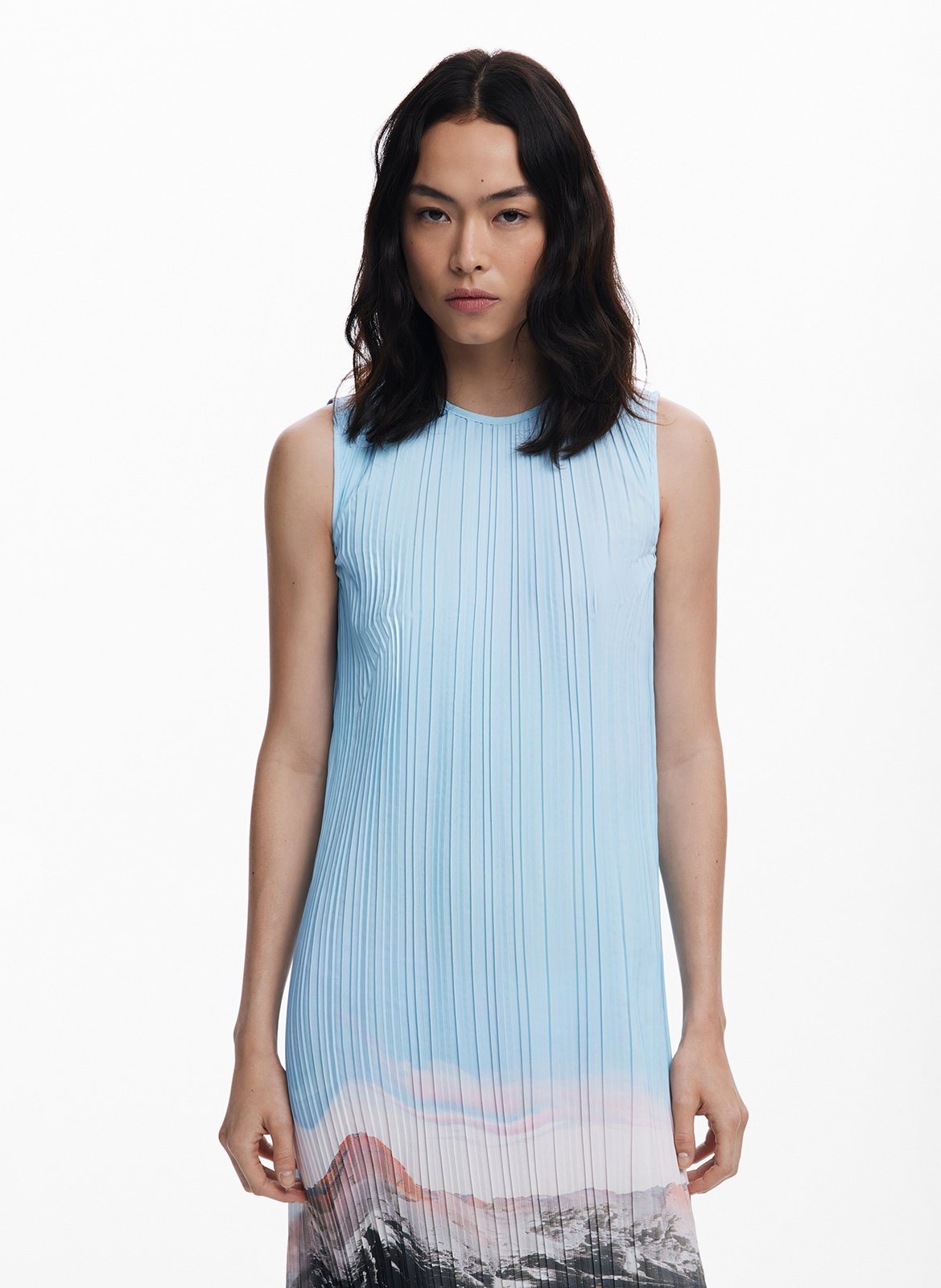 Robe midi imprimée plissée DESIGUAL Bleu