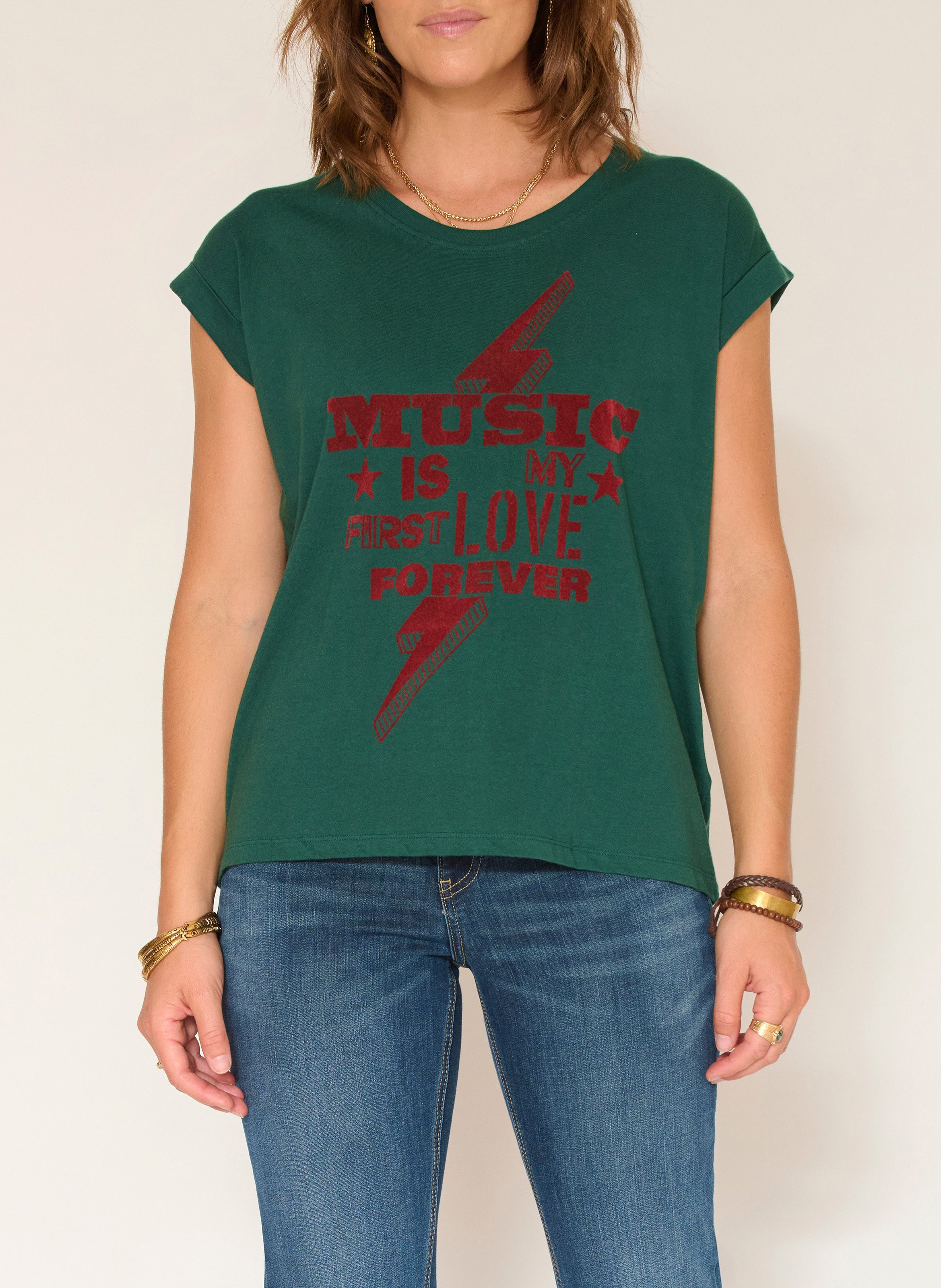Tee-shirt droit col rond en coton MKT Vert
