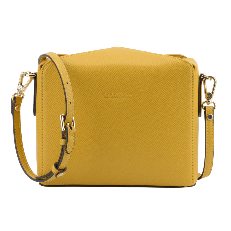 Shoulder bag - coated canvas trimmed with cowhide leather POURCHET Yellow