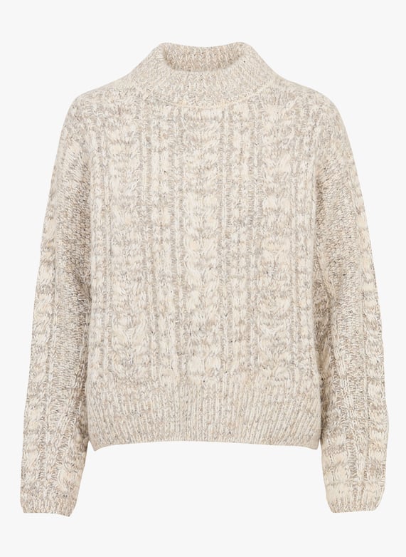 Weiter Rollkragen-Pullover in melierter Strickware S