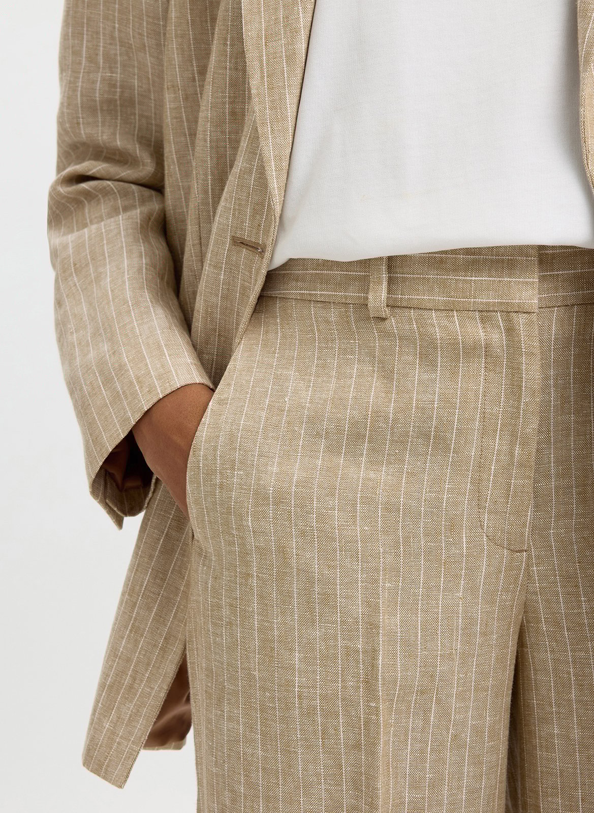 Pantalon droit en lin rayé SELECTED Gris