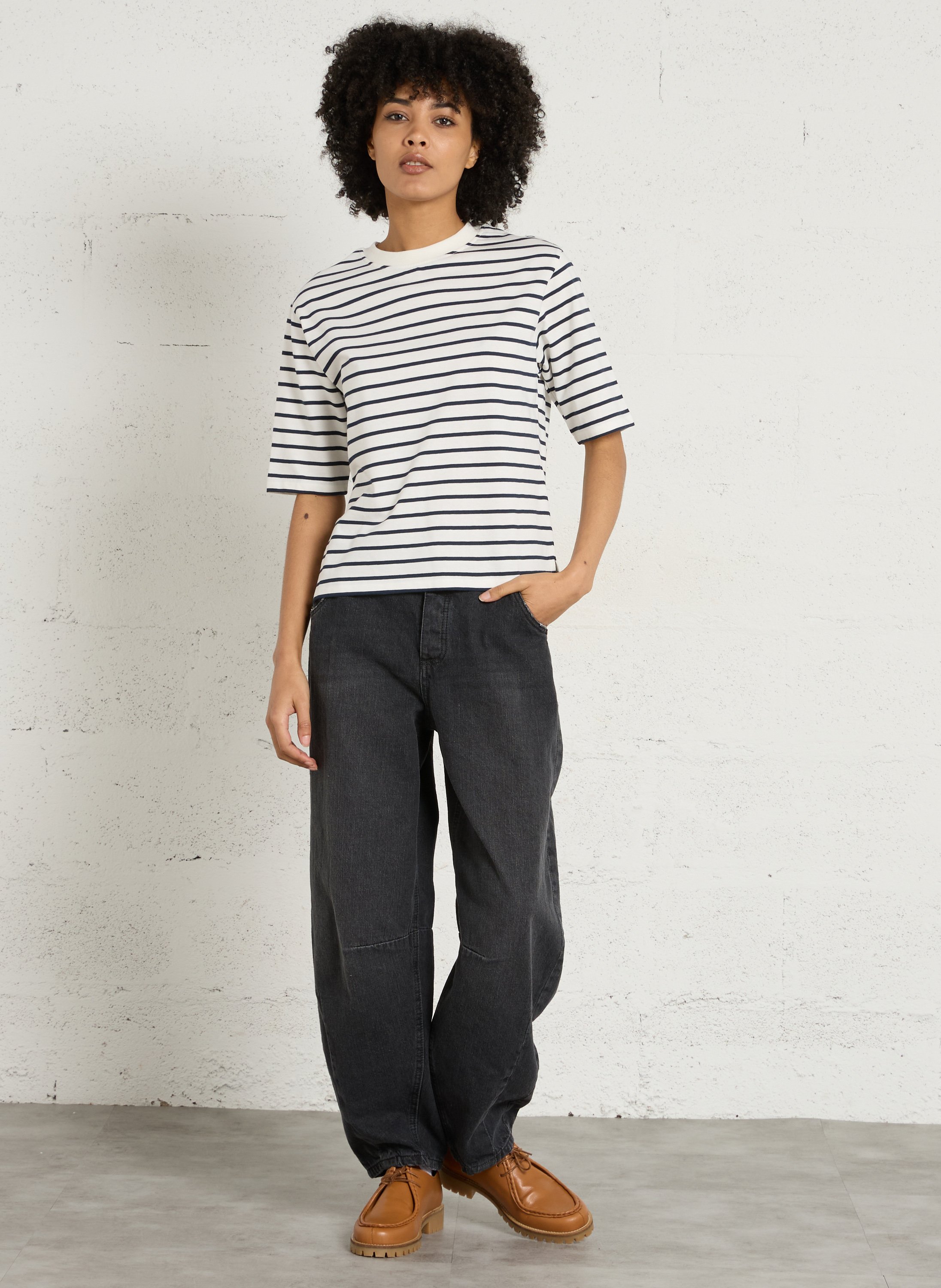 High-waisted baggy jeans in cotton PLEASE Black