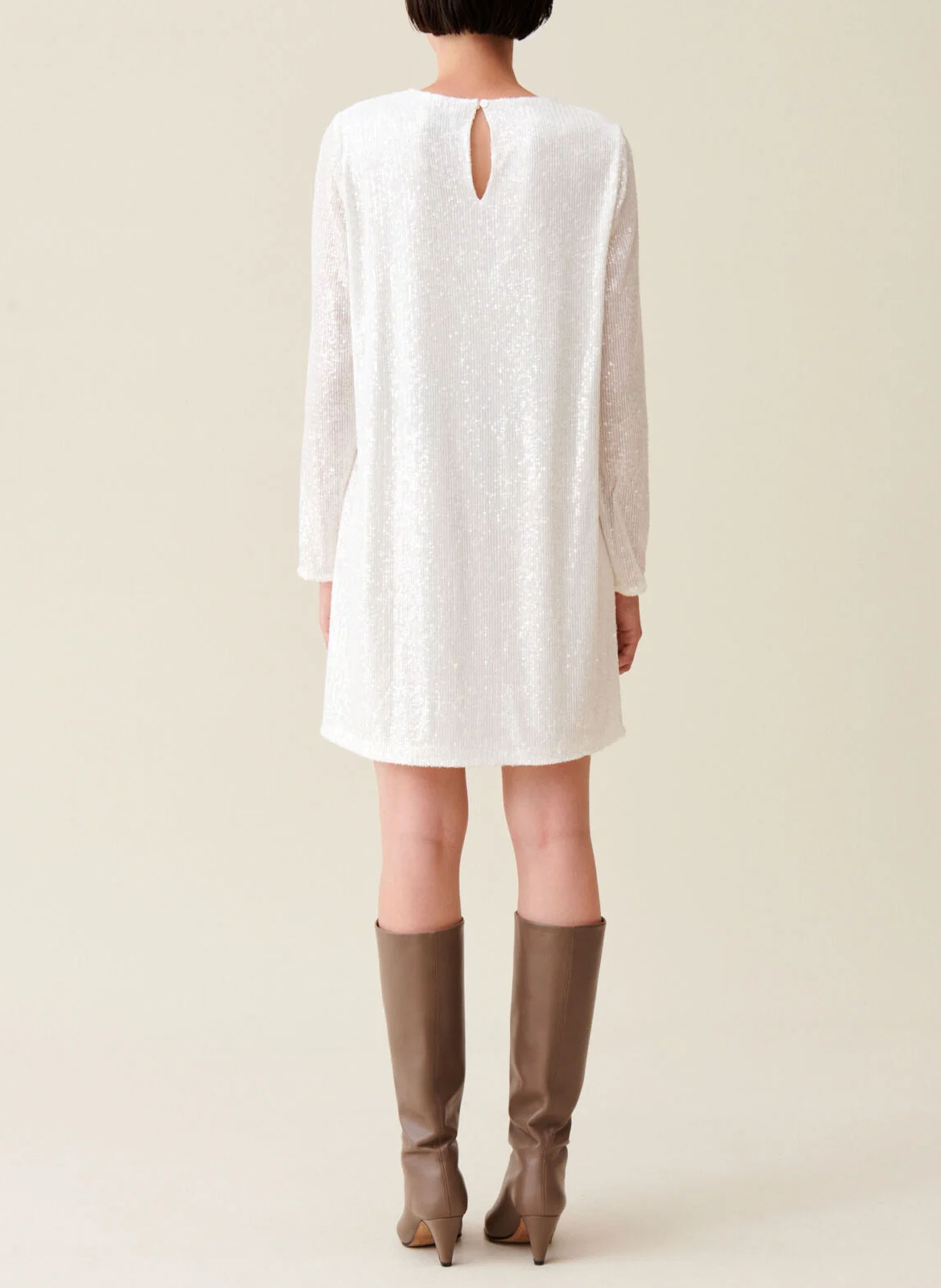 Short sequined round-neck dress CLAUDIE PIERLOT Beige