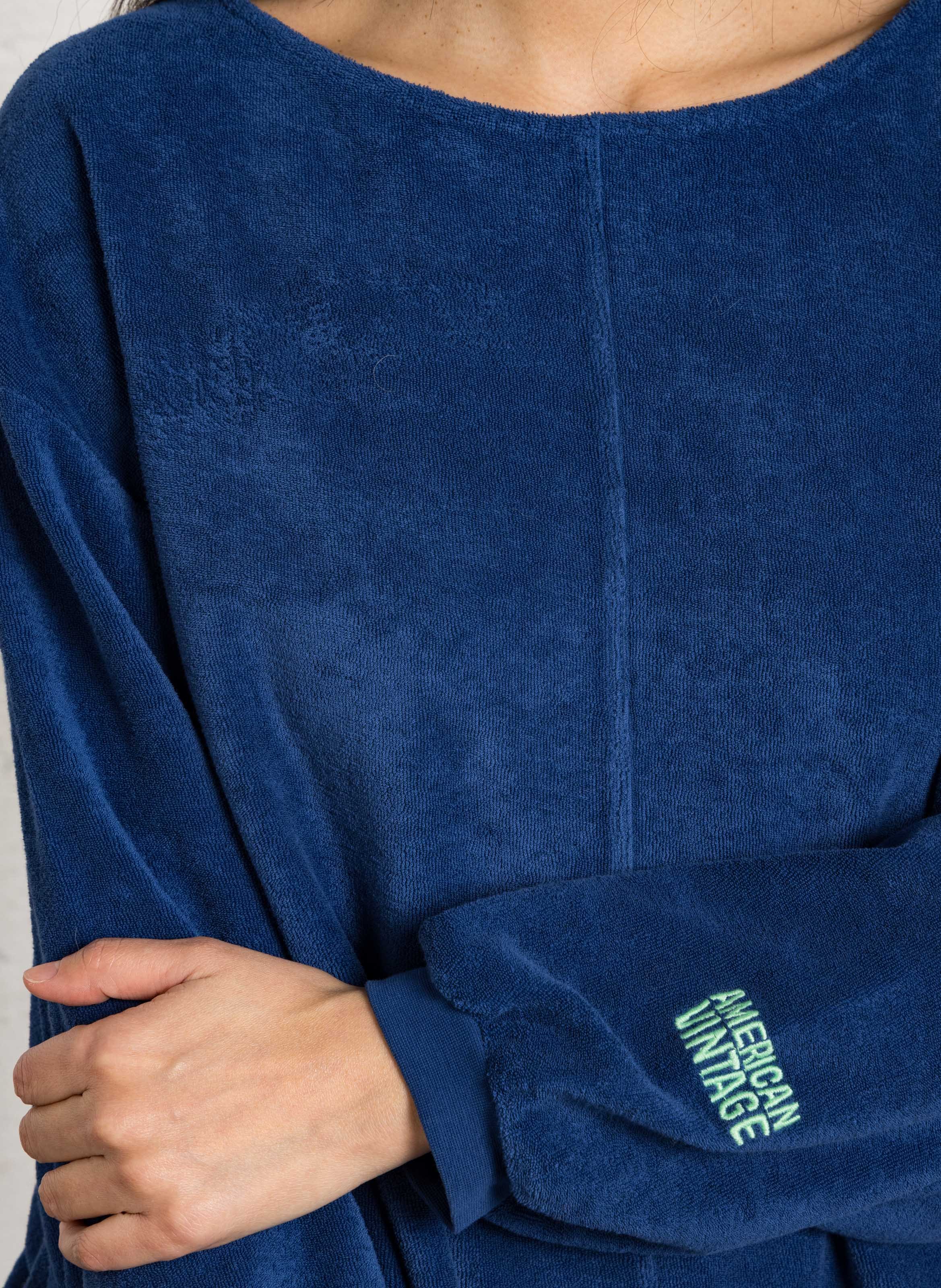 Oversized boat neck sweater in cotton and recycled cotton AMERICAN VINTAGE Blue