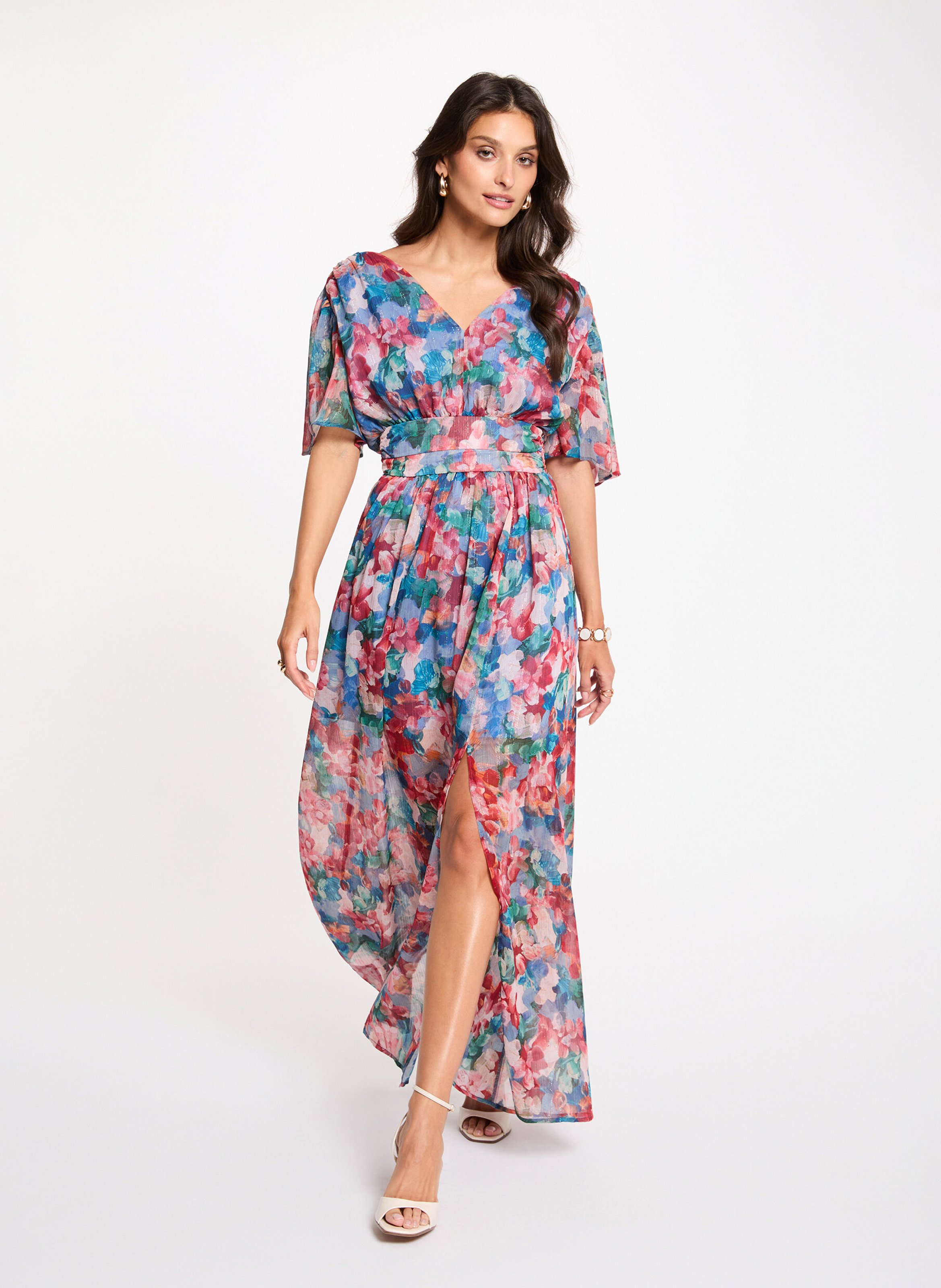 Robe longue imprimée col v MORGAN Multicolore