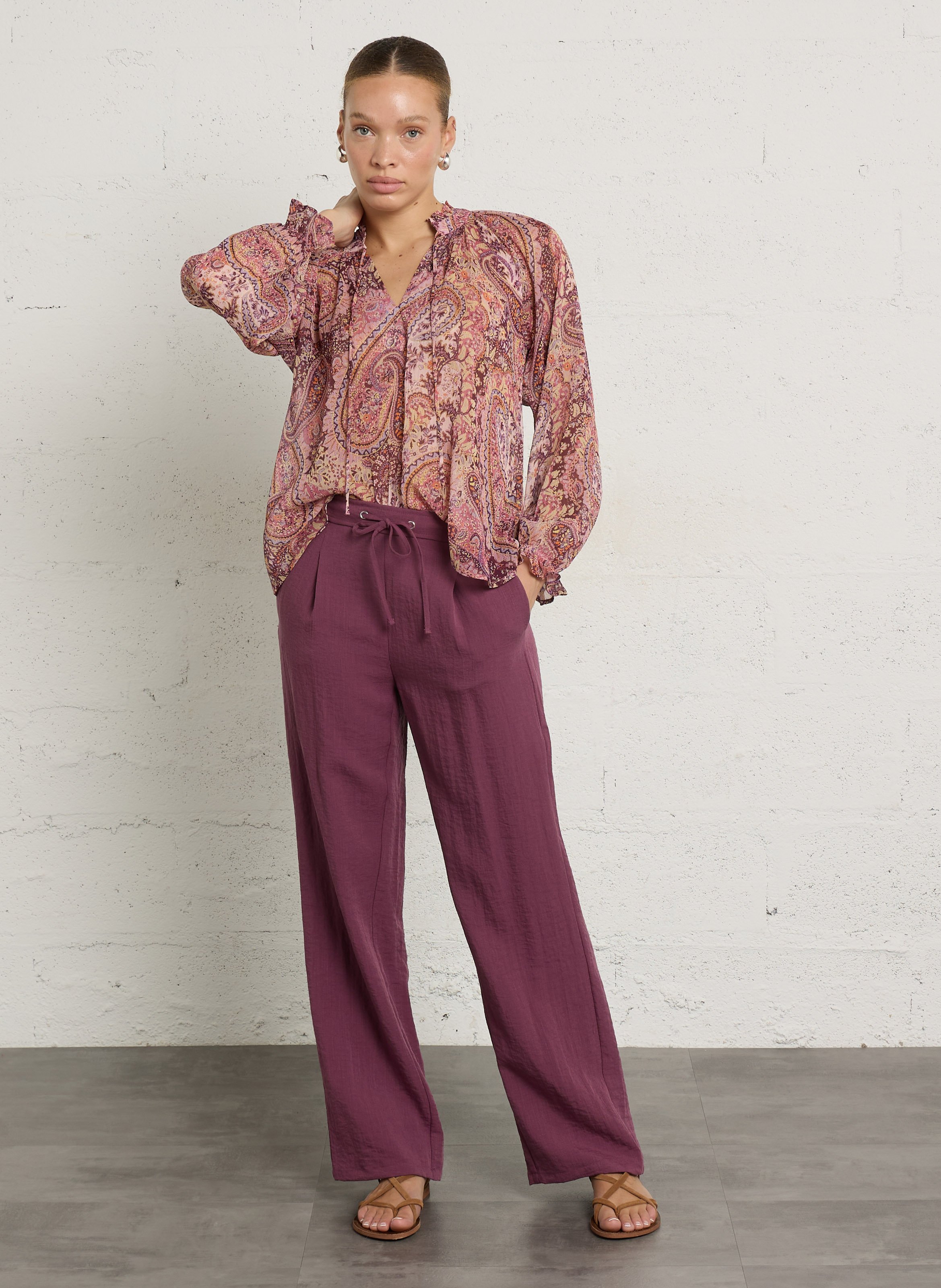High-waisted wide leg fluid pants SUD EXPRESS Purple
