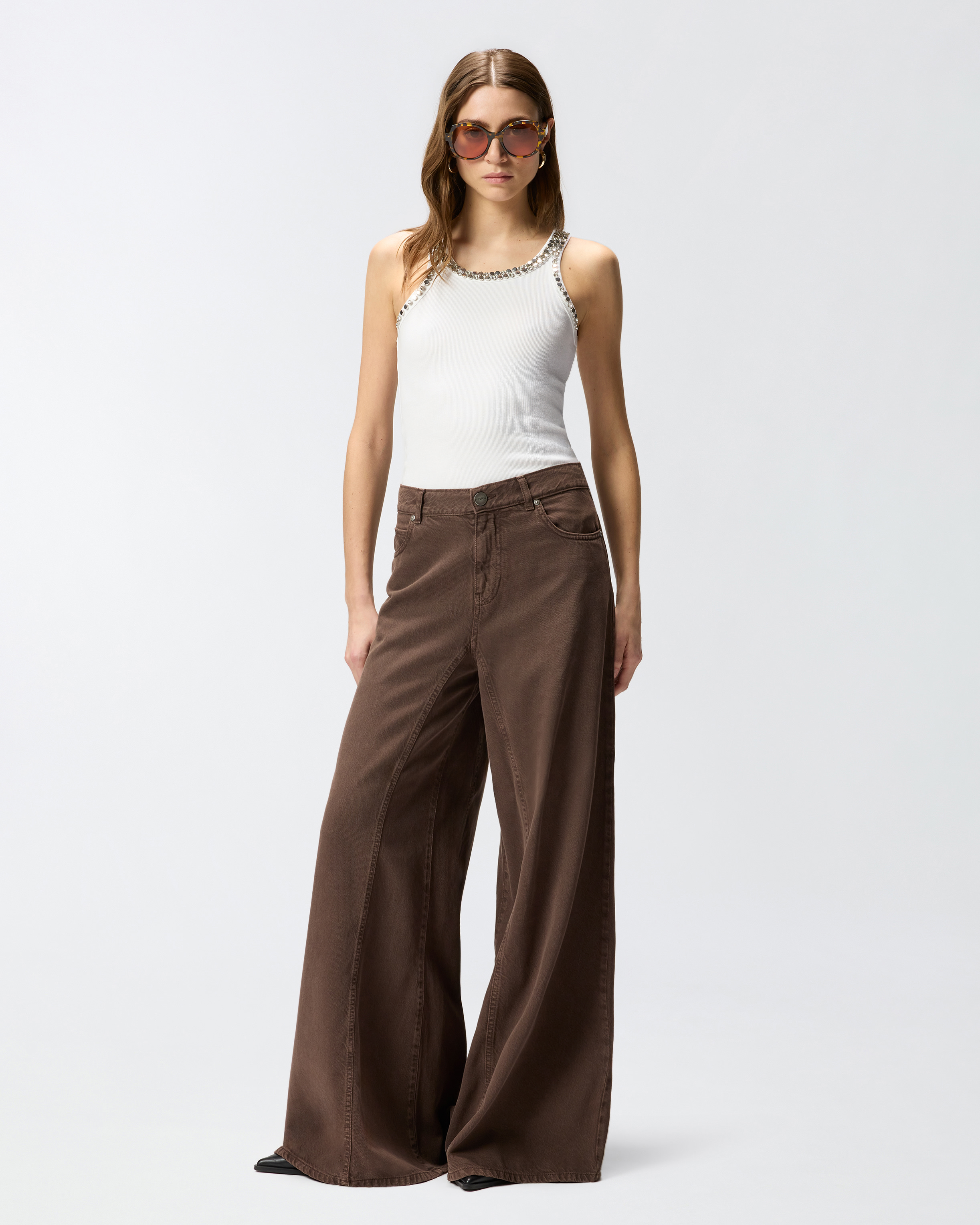 Ribbed top with jewel embroideries PINKO White