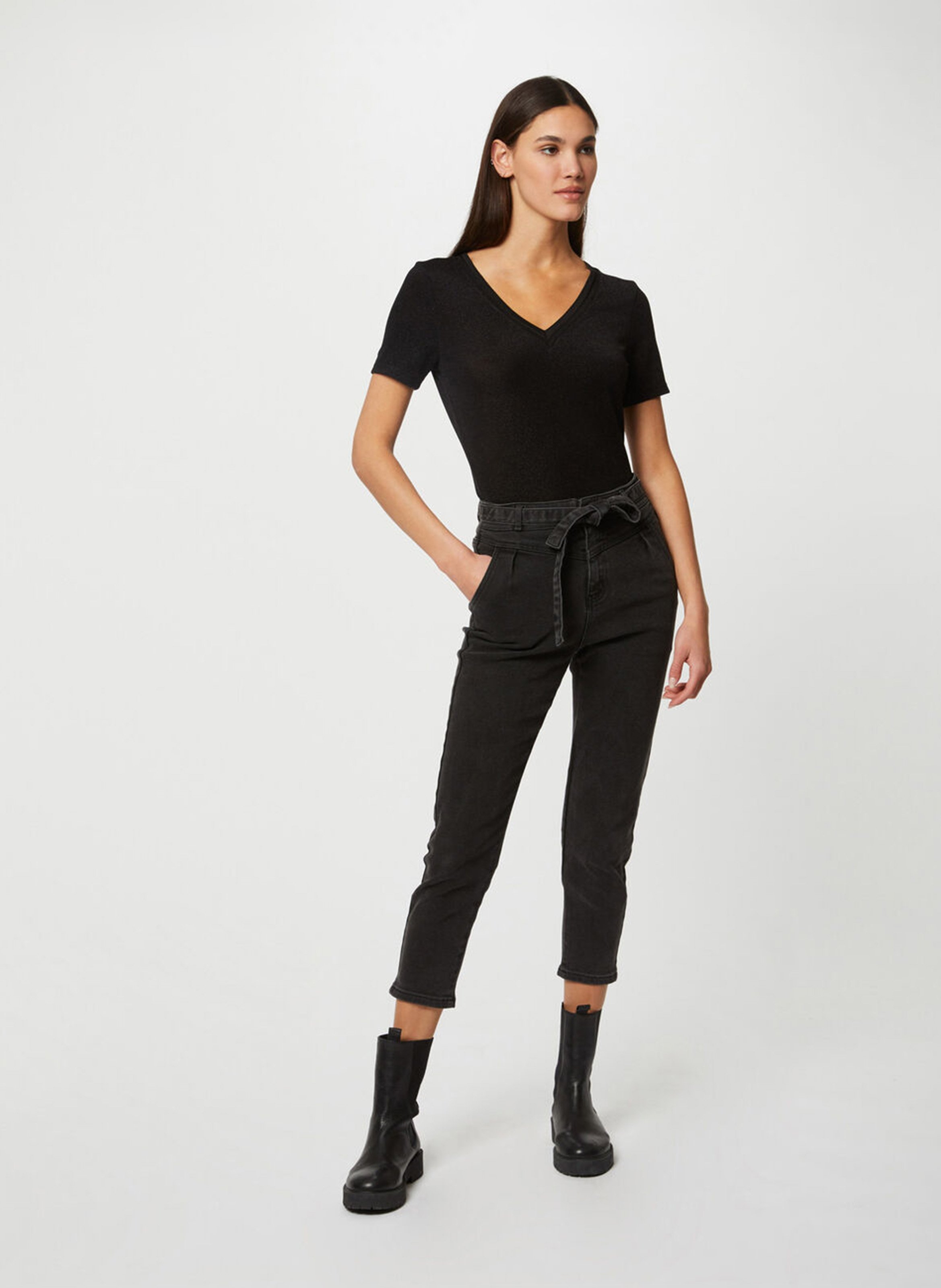 T-Shirt mit V-Ausschnitt und Metallic-Effekt MORGAN Schwarz